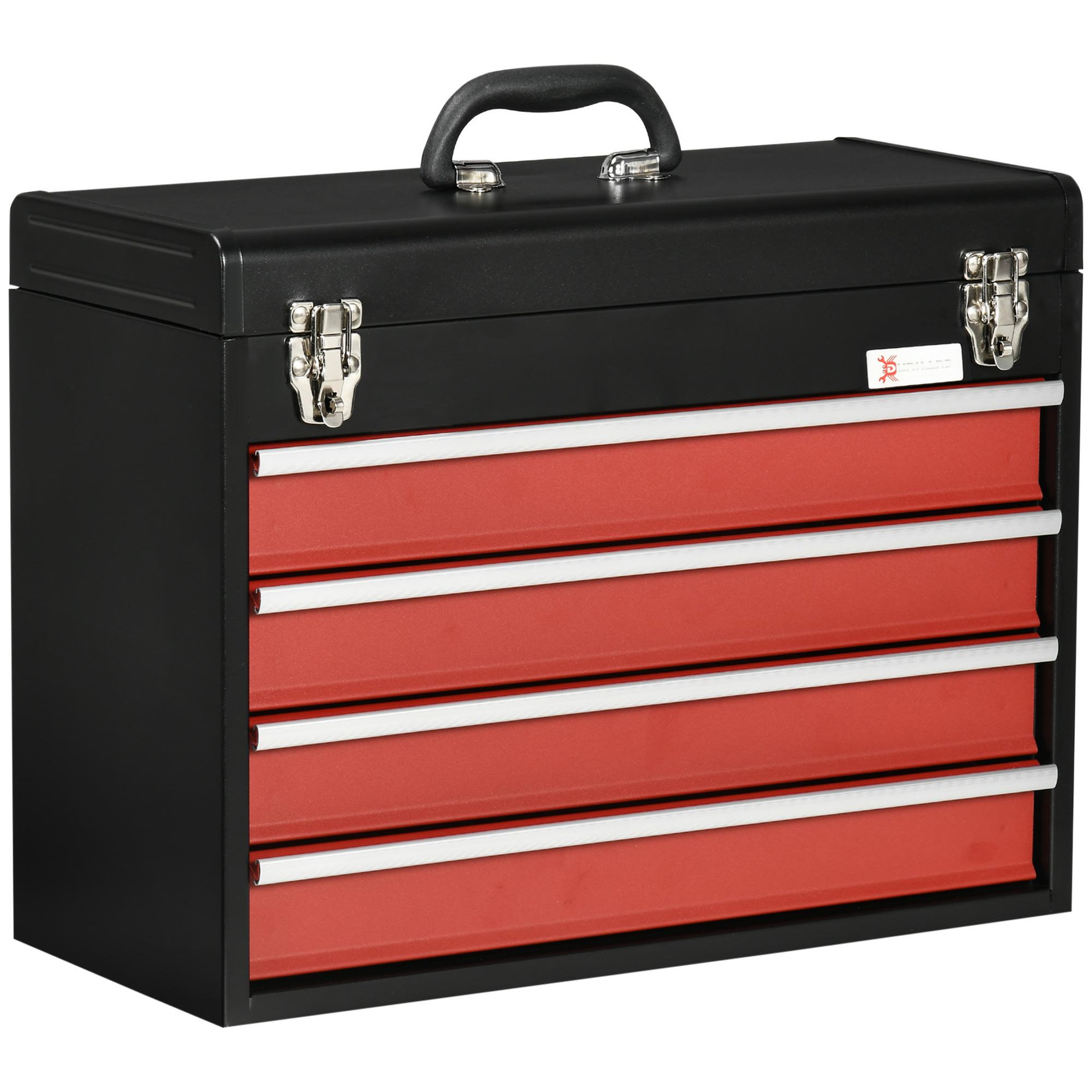 HOMCOM Boite à outils métallique coffret à outils caisse à outils 4 tiroirs + plateau tôle acier rouge noir