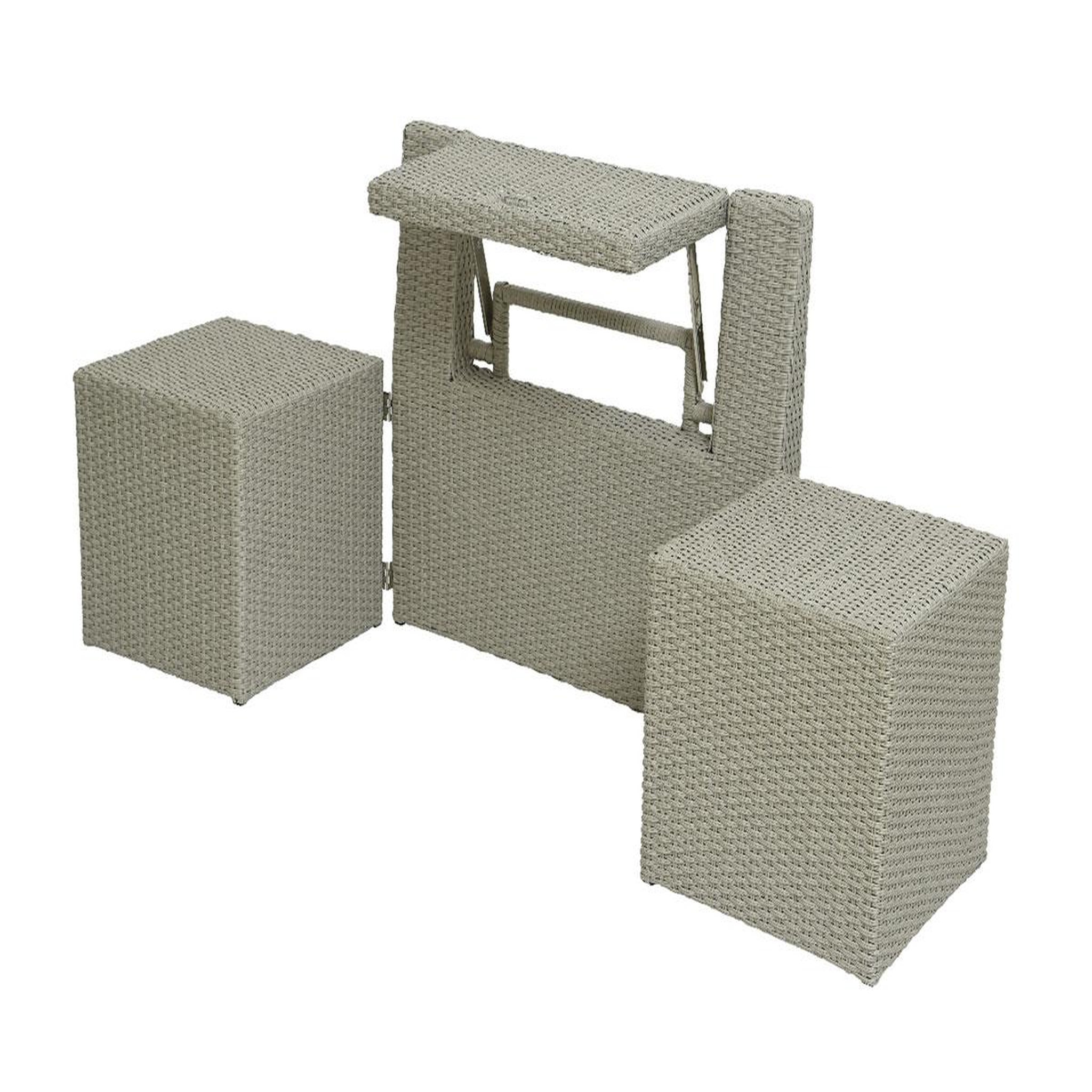 JARDIDECO Ensemble de balcon table et pouf ou banc gris java - jardideco