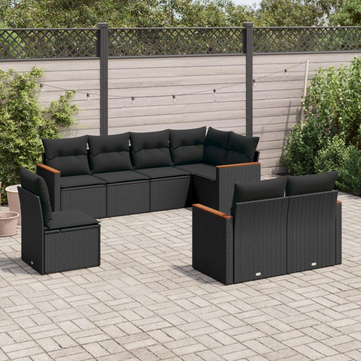 VIDAXL Salon de jardin 8 pcs avec coussins noir resine tressee