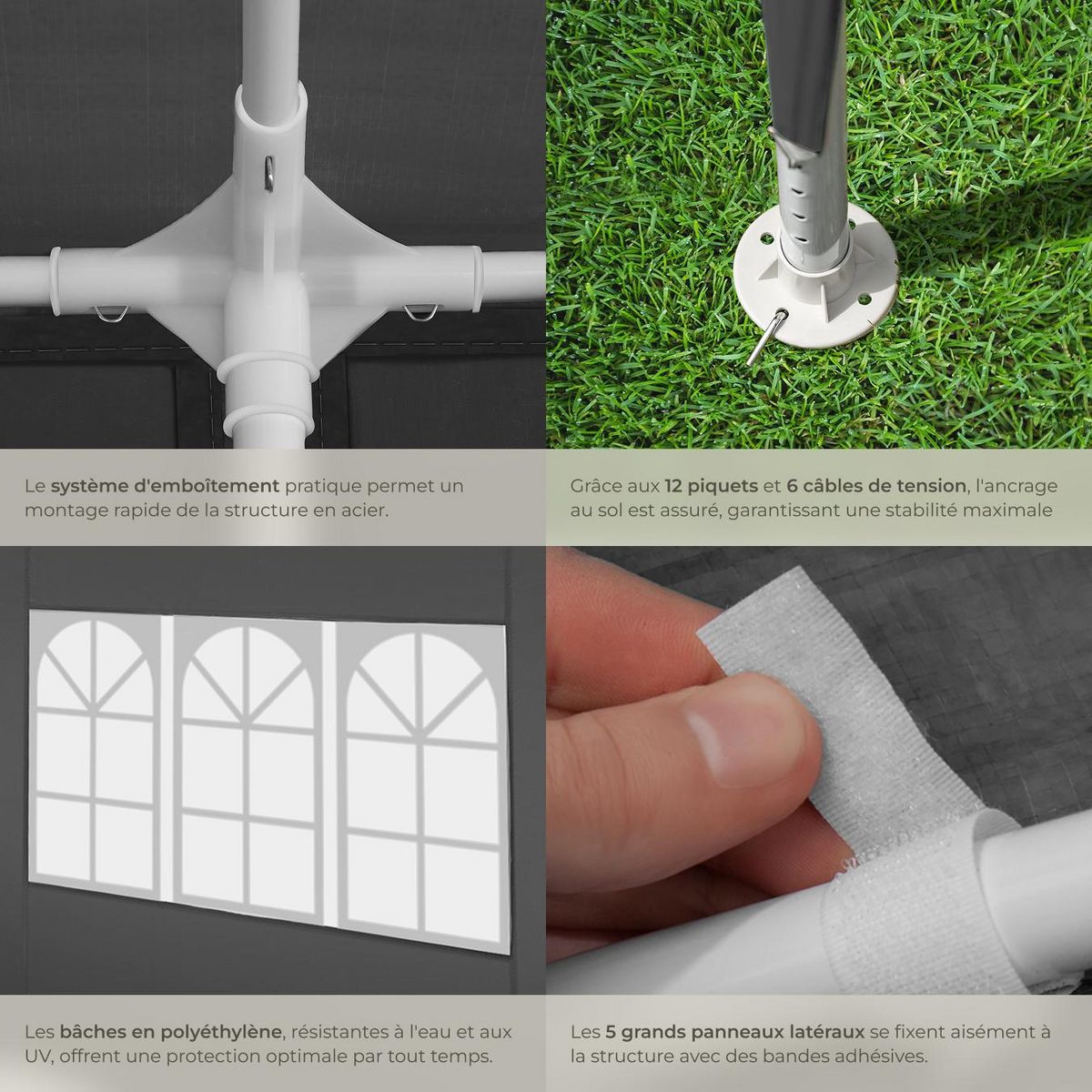 tectake Pavillon 6 x 3 m avec système d'emboîtement gris