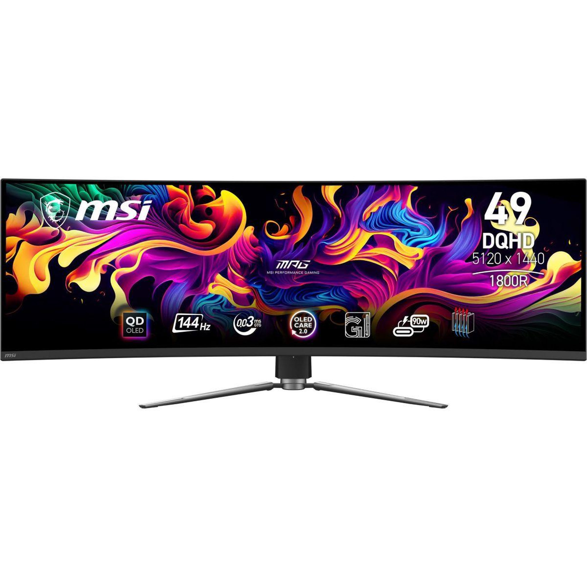 MSI Ecran pc gamer mpg 491cqp 49  incurvé dqhd 144hz qd-oled hdr true black 400 hdmi 2.1 amd freesync