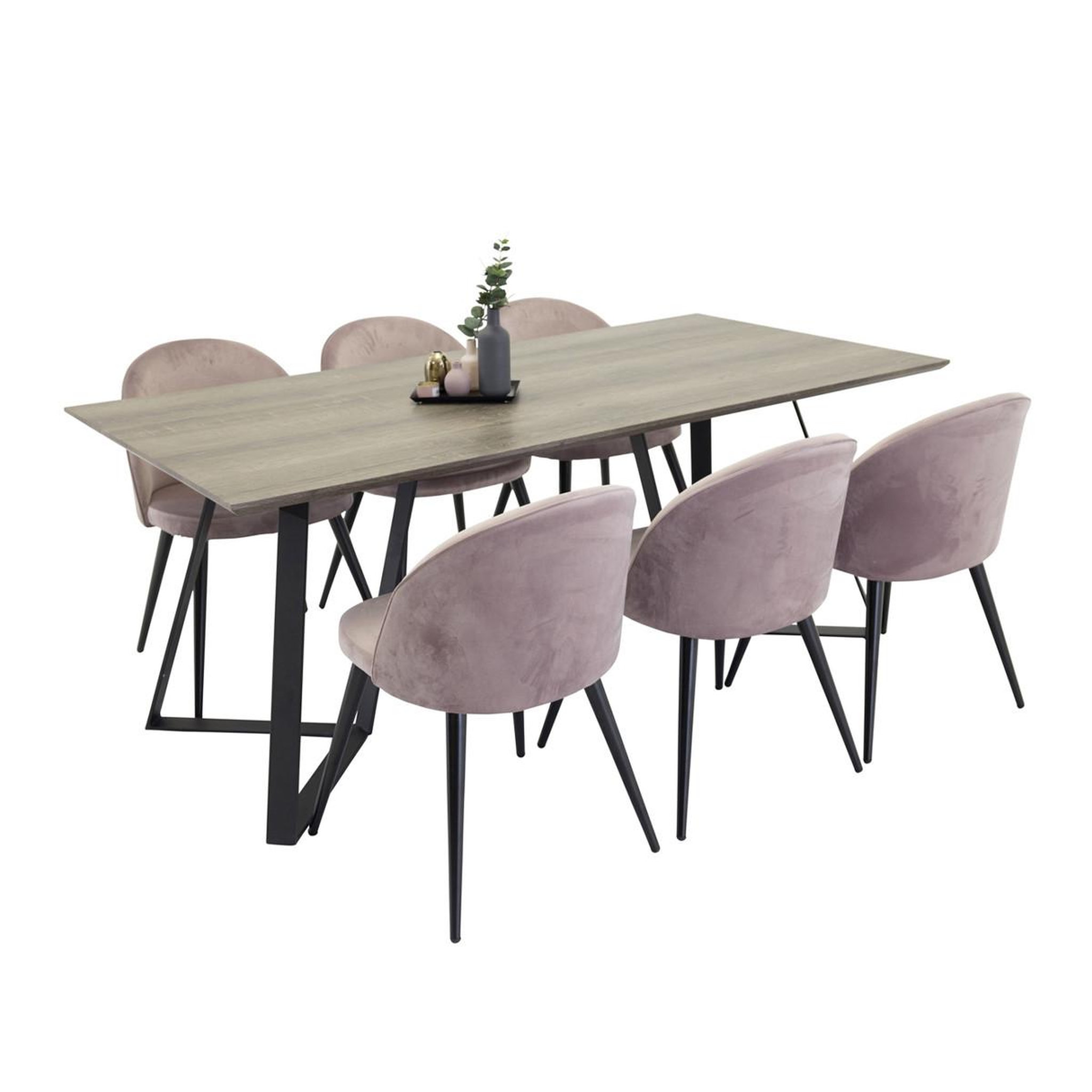 Paris Prix Ensemble table à manger & 6 chaises  marina & velvet  180cm naturel & vieux rose