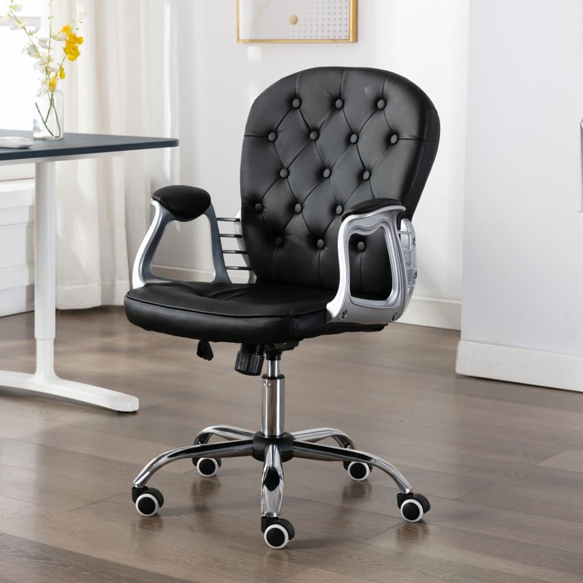 Voir la diapositive 1 : VIDAXL Chaise de bureau pivotante Noir Similicuir
