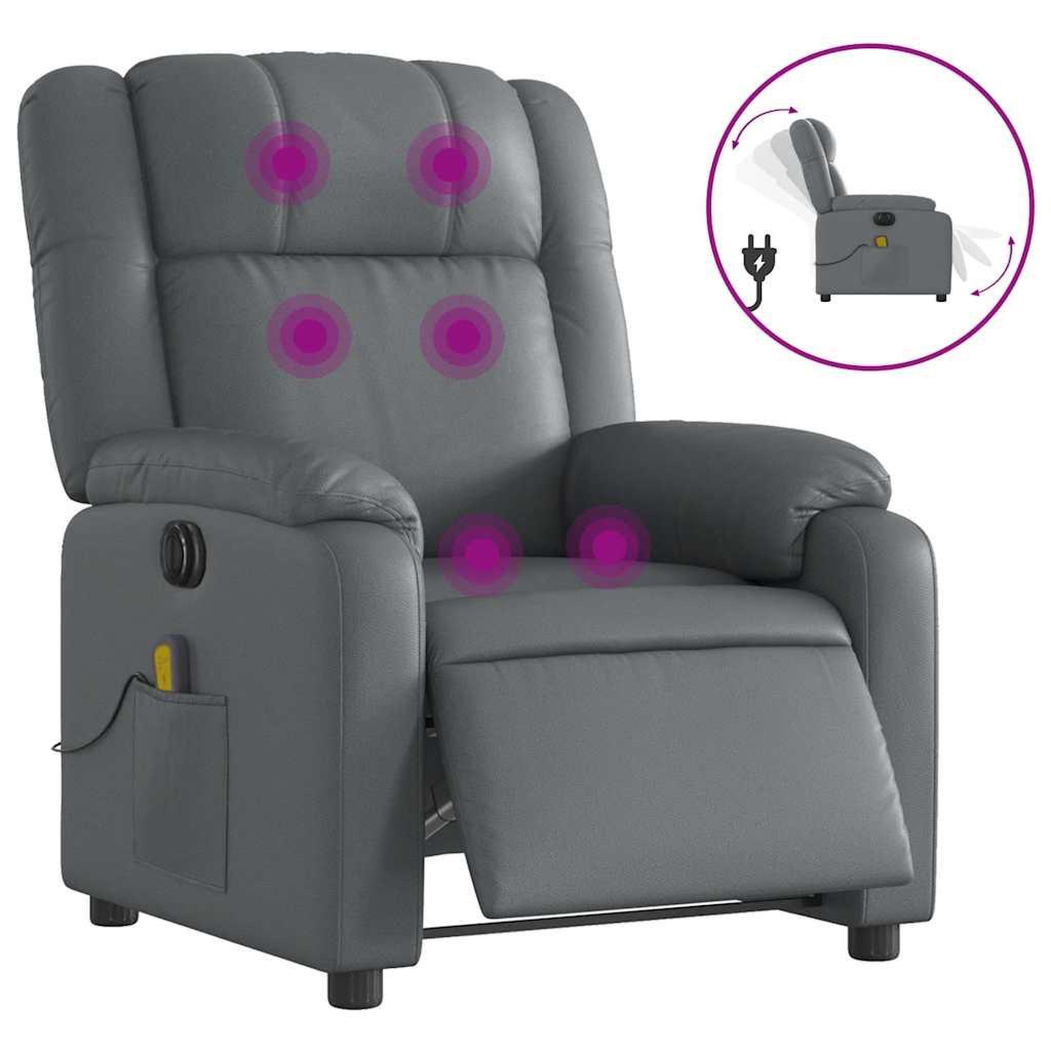 Voir la diapositive 2 : VIDAXL Fauteuil de massage inclinable electrique gris similicuir
