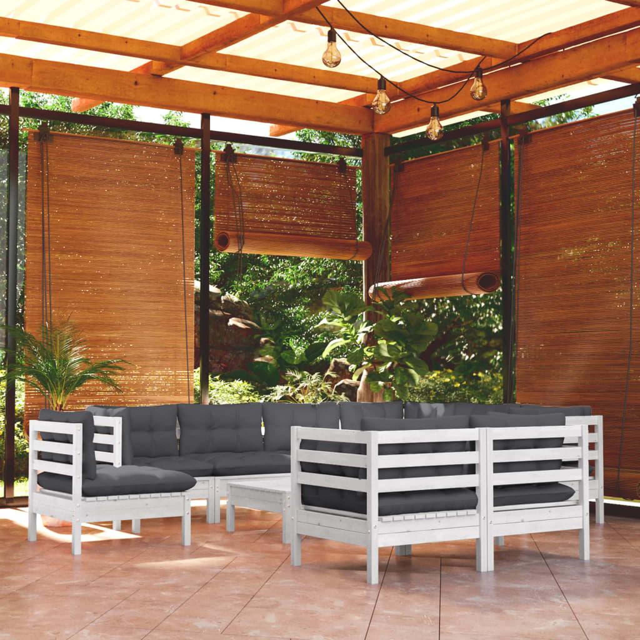 VIDAXL Salon de jardin 10 pcs avec coussins blanc bois de pin massif