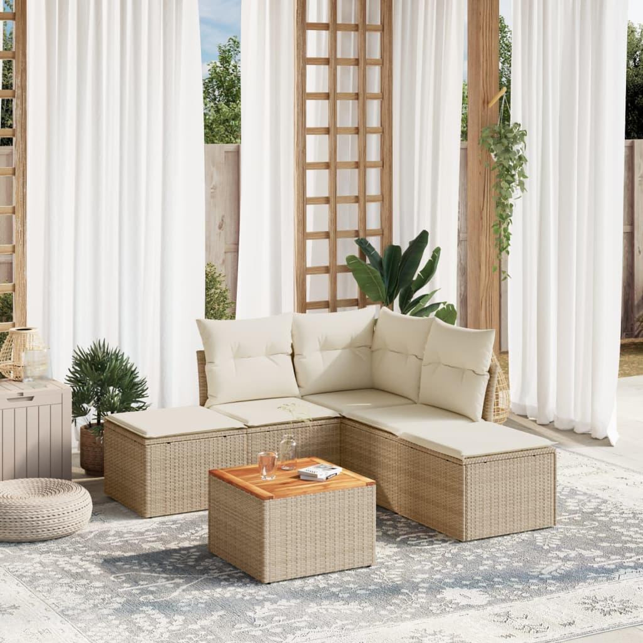 VIDAXL Salon de jardin avec coussins 6 pcs beige resine tressee