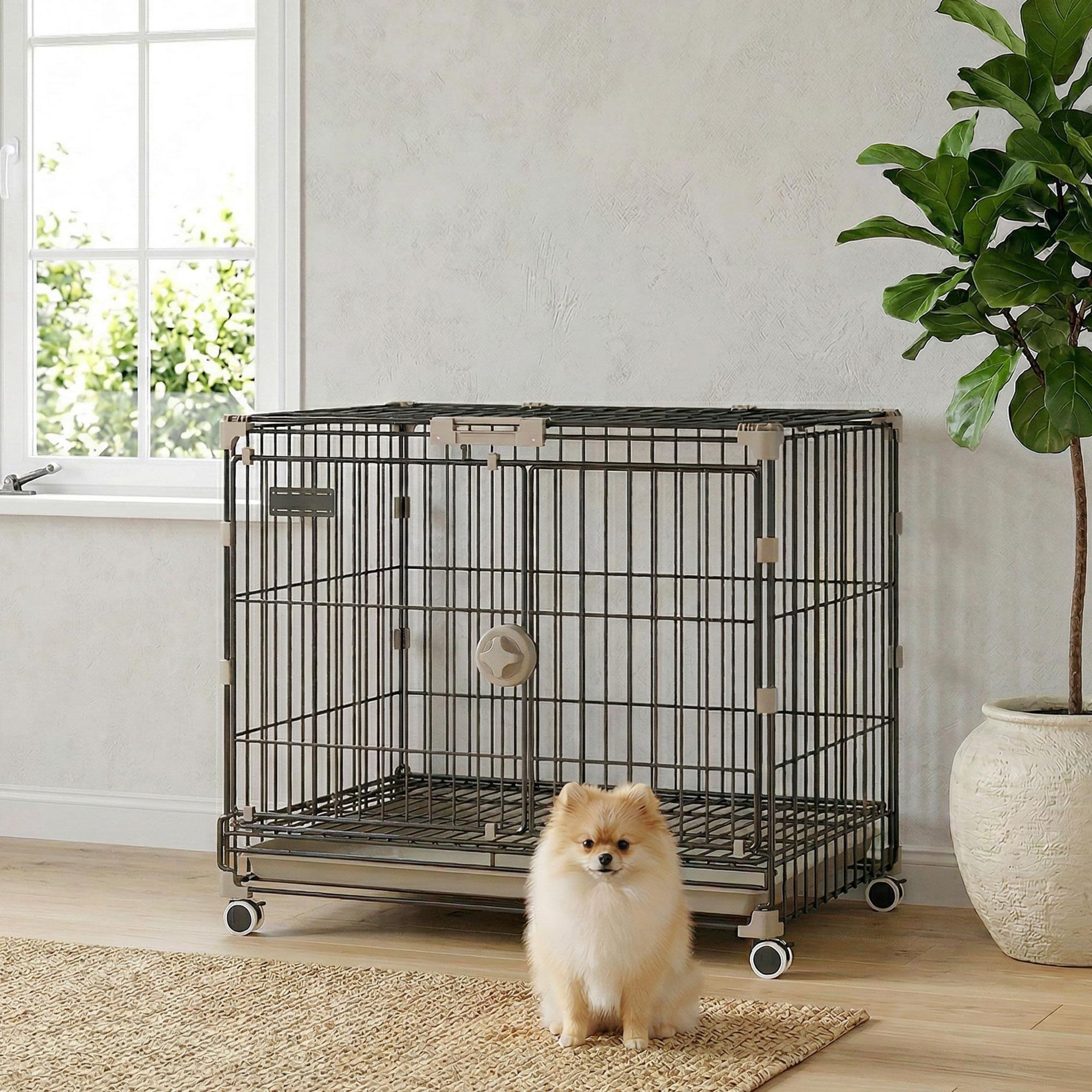Voir la diapositive 2 : PAWHUT Cage pour chien pliable, plateau amovible, roues avec freins, toit ouvrant verrouillable, porte de nourrissage, niche chien interieur pour petits et moyens chiens, 60,5x45,5x54,5cm, noir