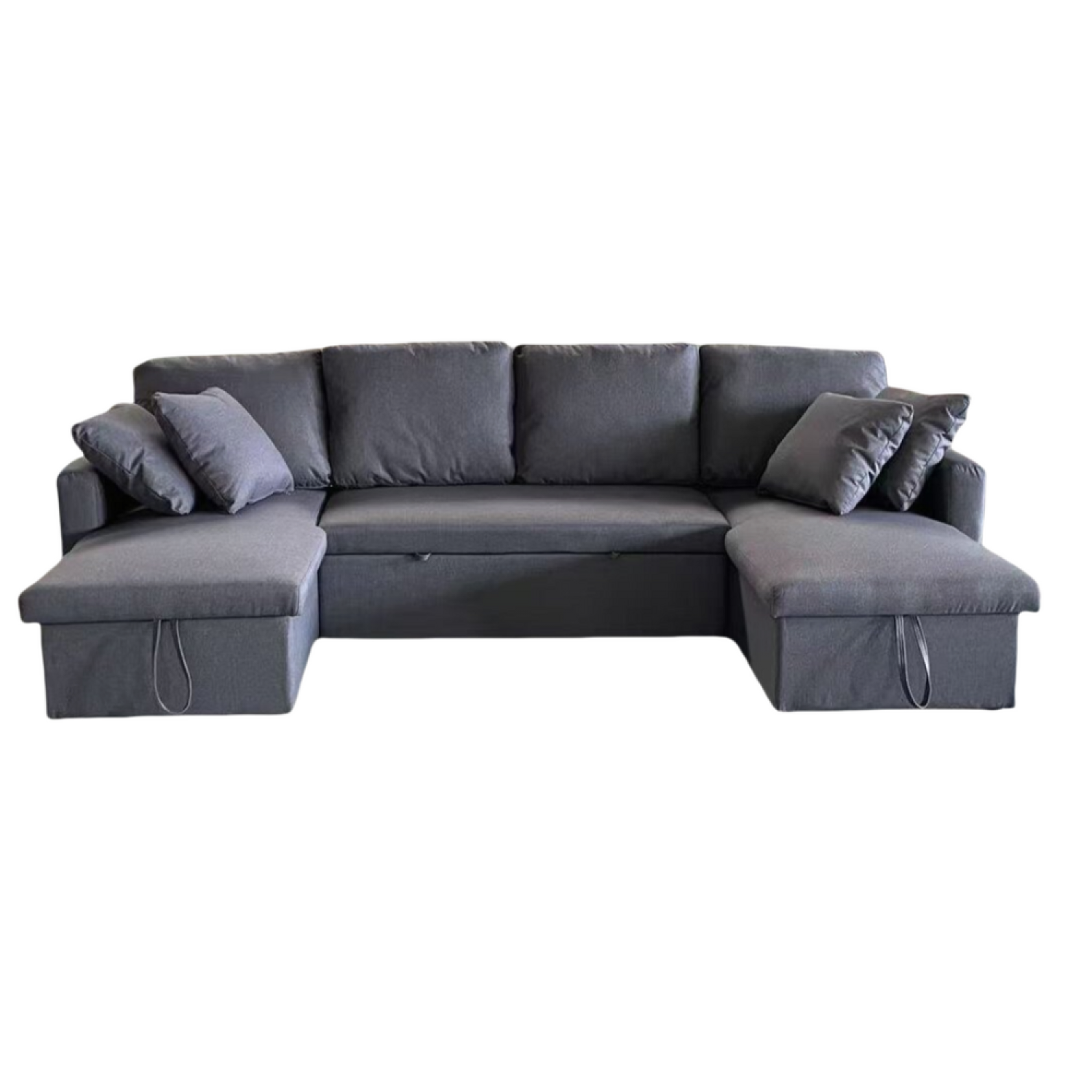 Voir la diapositive 4 : CONCEPT USINE Canapé panoramique convertible avec coffre 4 places en tissu - gris foncé MAHÉ