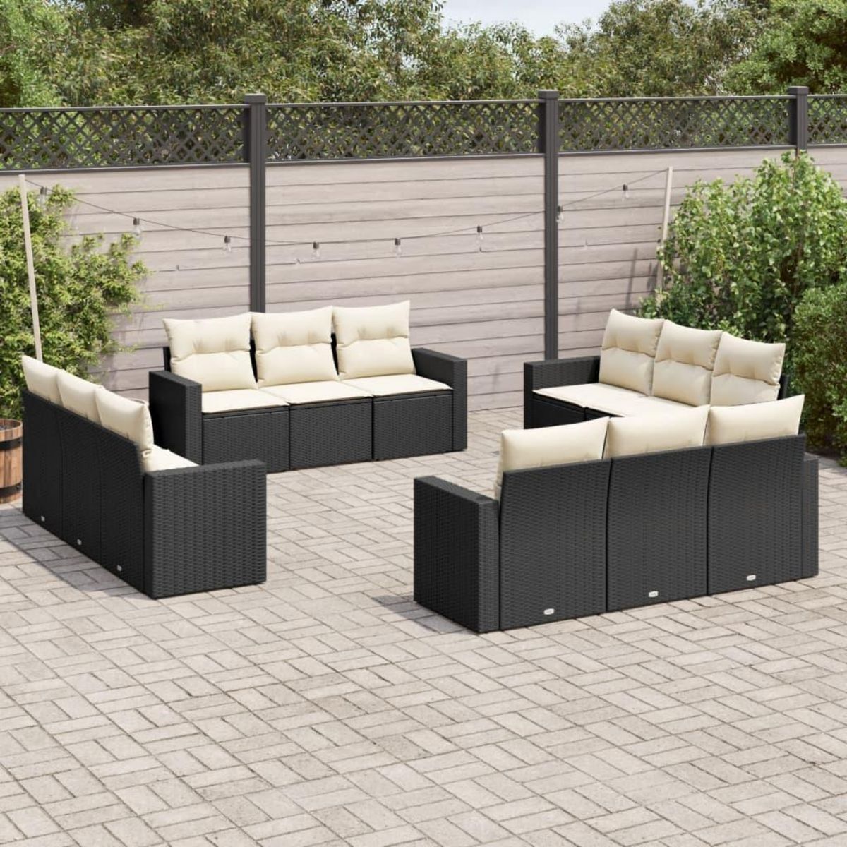 VIDAXL Salon de jardin 12 pcs avec coussins noir resine tressee