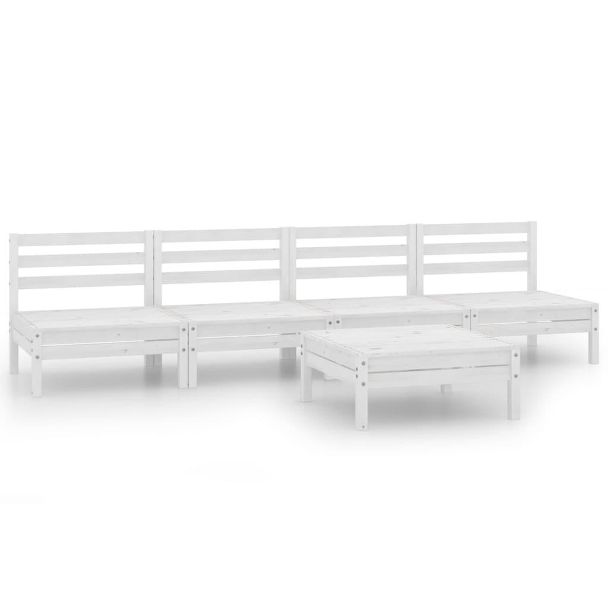 Voir la diapositive 2 : VIDAXL Salon de jardin 5 pcs Blanc Bois de pin massif