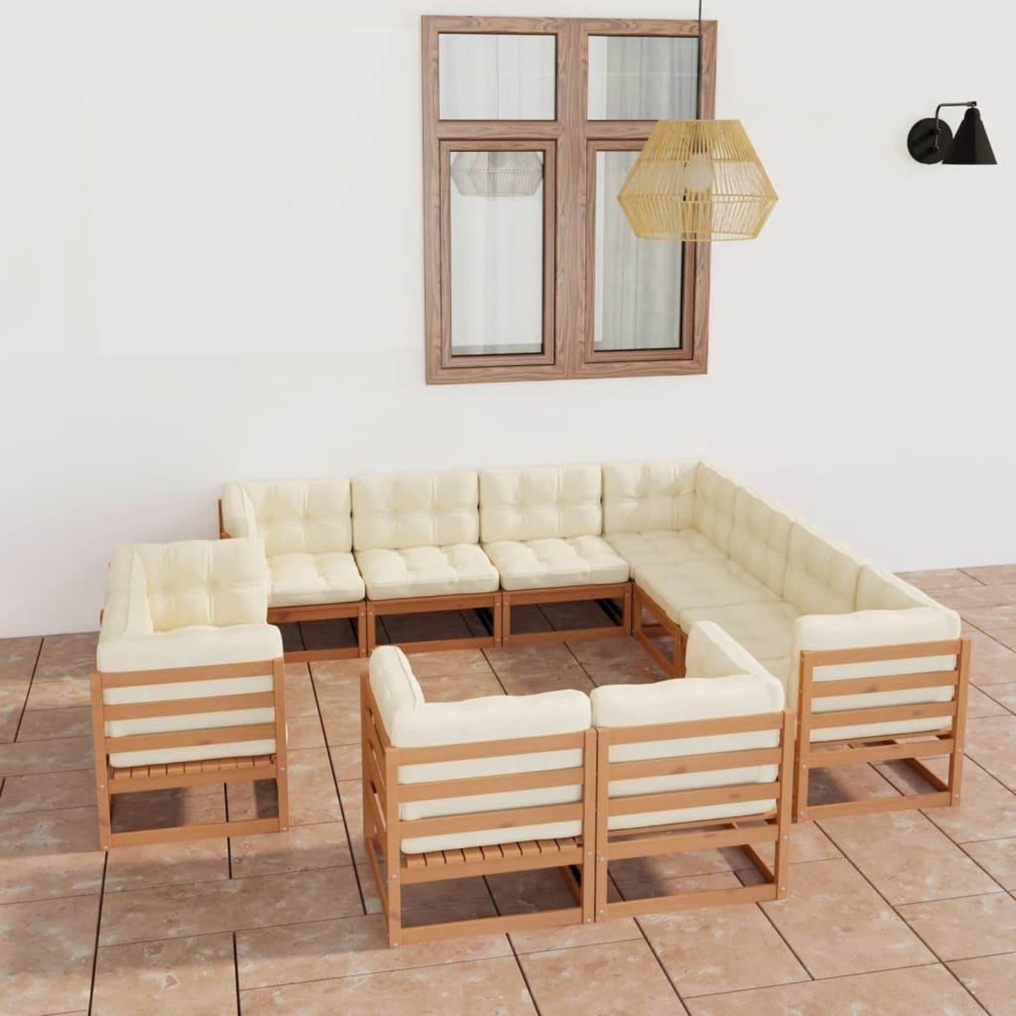 Voir la diapositive 1 : VIDAXL Salon de jardin 11 pcs avec coussins Marron miel Bois de pin