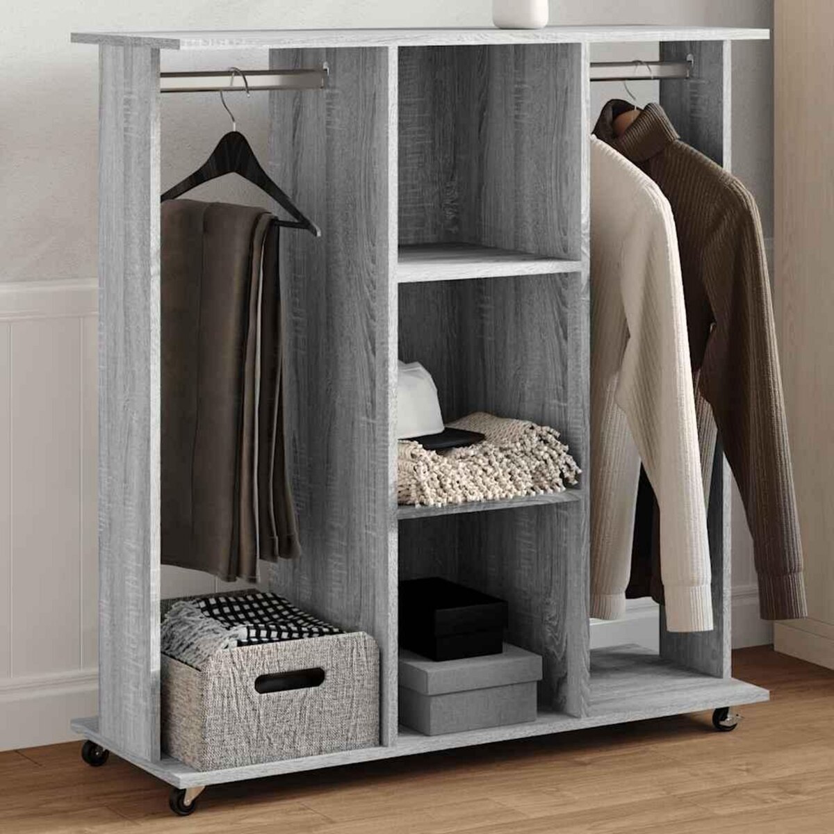 VIDAXL Garde-robe avec roues sonoma gris 102x38x110 cm bois ingenierie