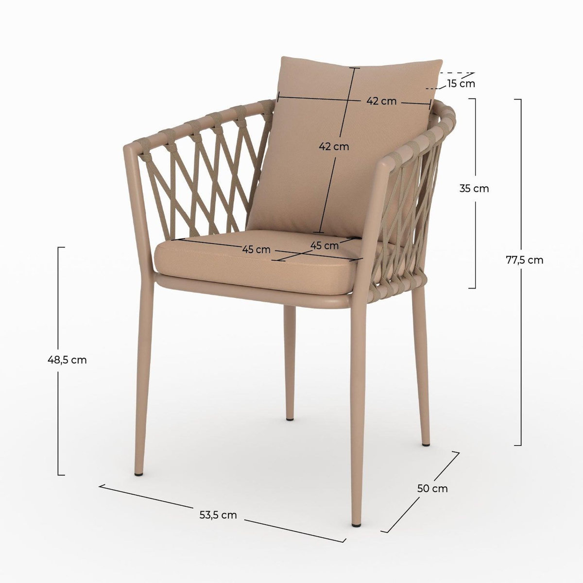 Rendez vous déco Lot de 2 chaises de jardin en métal et tissu taupe-Dulcy