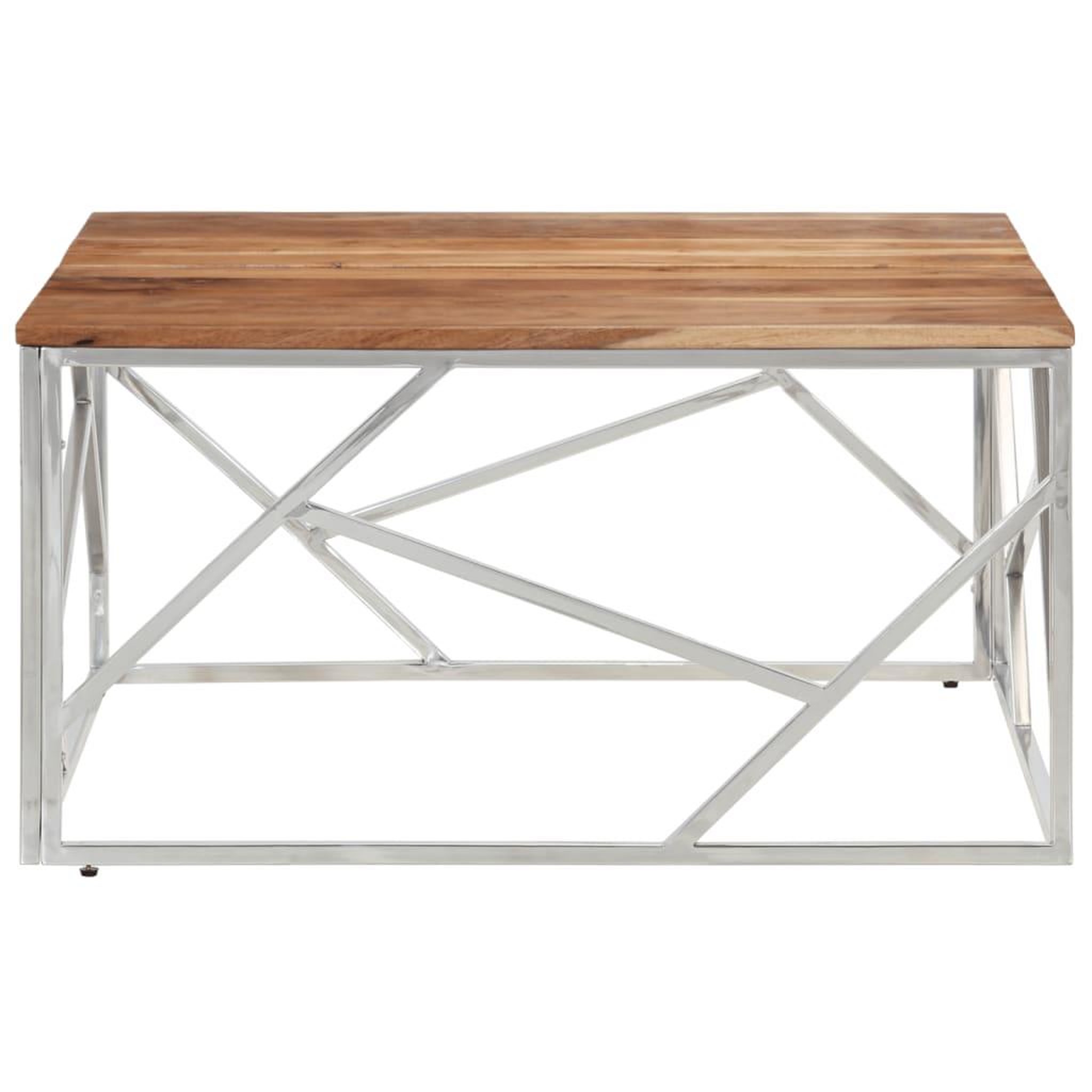Voir la diapositive 3 : VIDAXL Table basse argente acier inoxydable et bois massif d'acacia