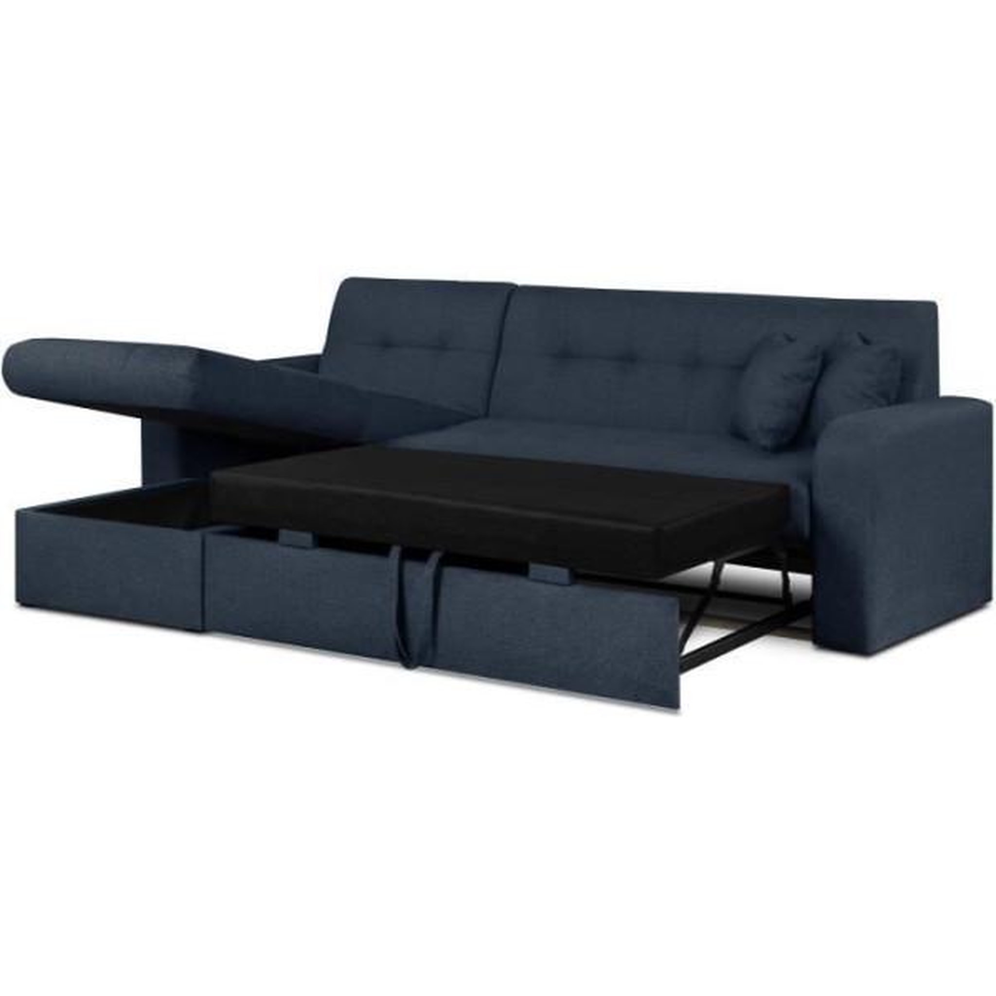 Voir la diapositive 6 : MARKET24 Canapé d'angle convertible et réversible 3 places ROMAN - Tissu bleu foncé - Coffre de rangement - L235 x H81 x P 85/153 cm