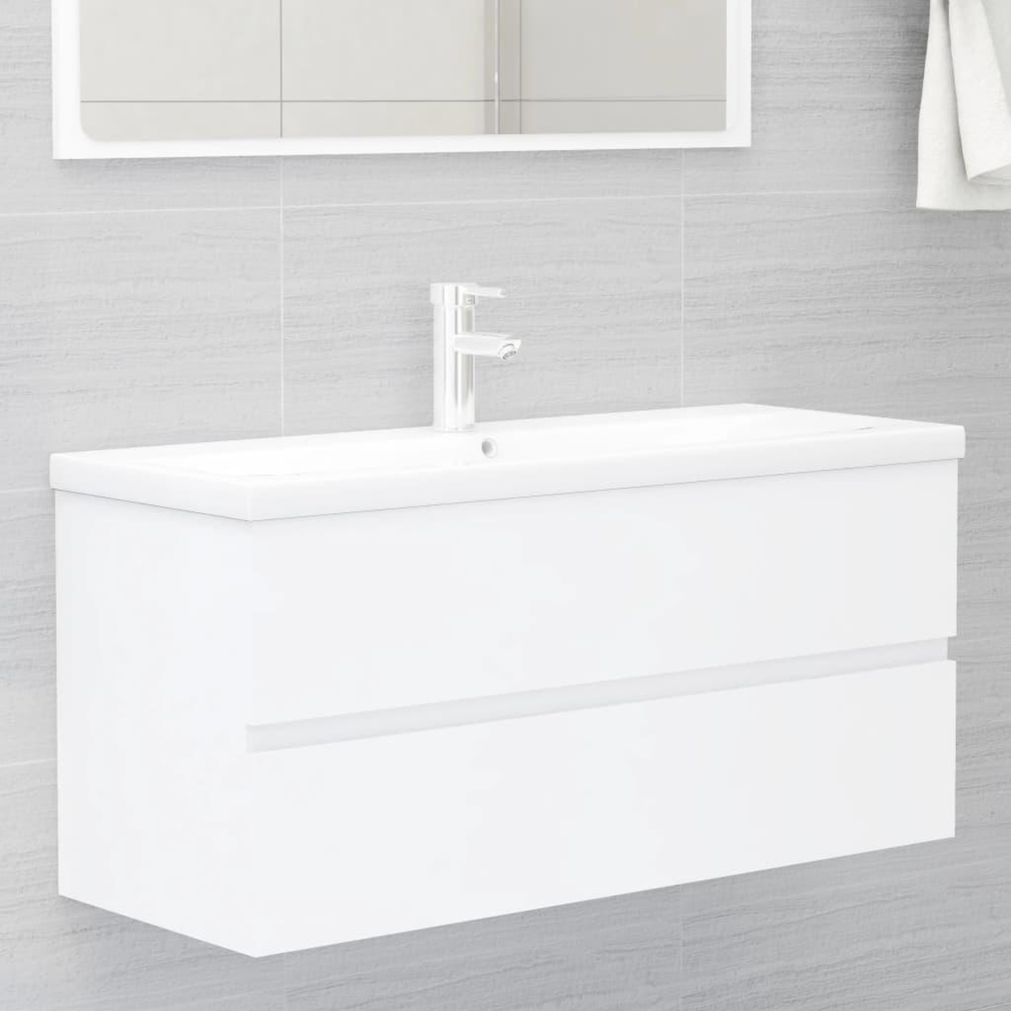 Voir la diapositive 1 : VIDAXL Armoire d'evier avec lavabo integre Blanc Agglomere