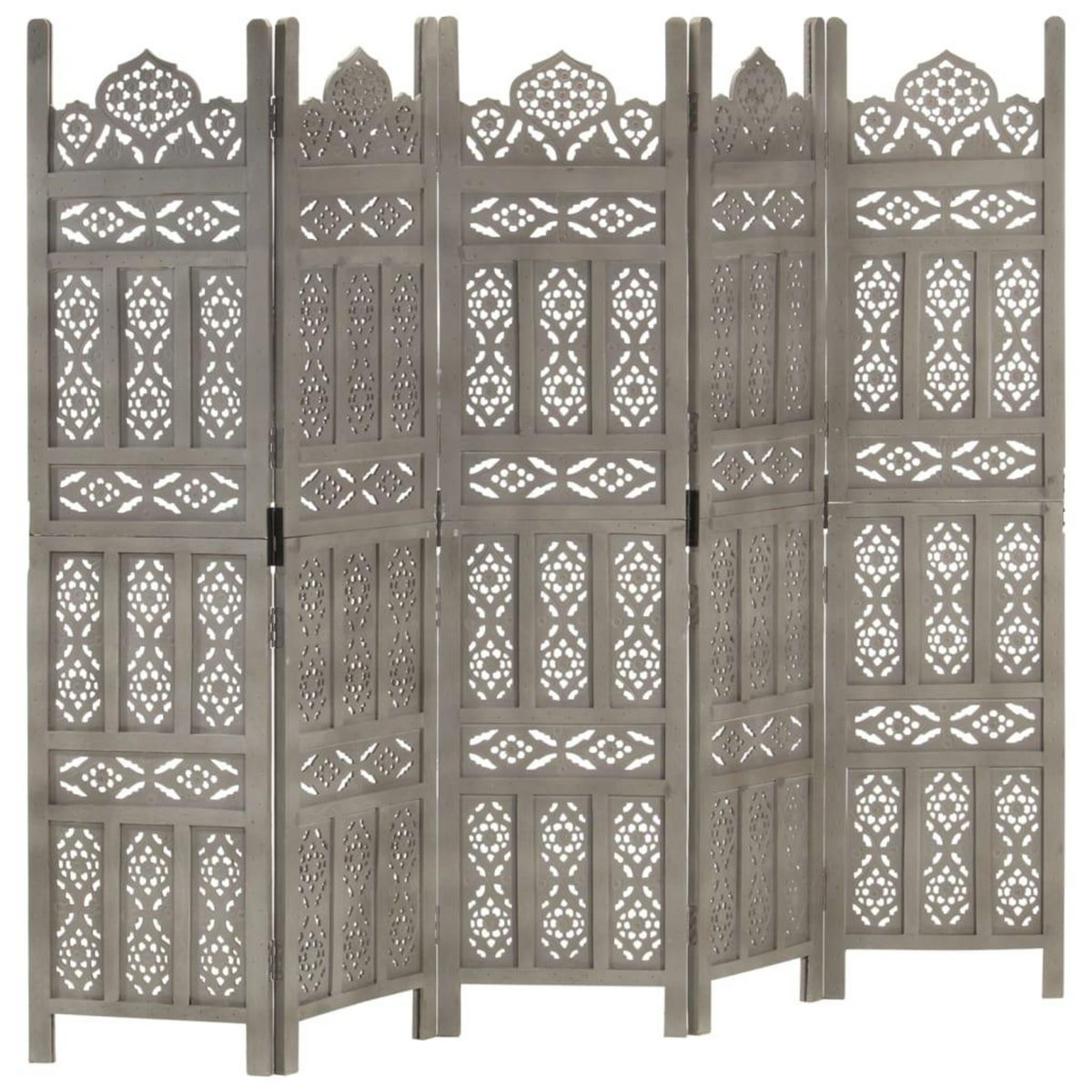 VIDAXL Cloison de separation 5 panneaux Gris 200x165 cm Bois manguier