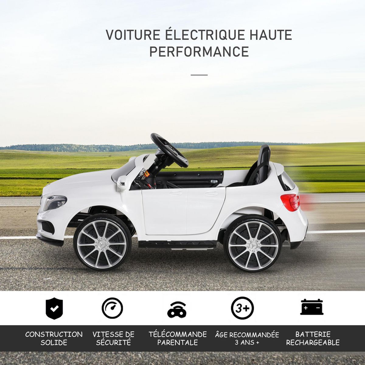 HOMCOM Voiture véhicule électrique enfant 6 V vitesse 3 Km/h télécommande effets sonores + lumineux Mercedes GLA AMG blanc