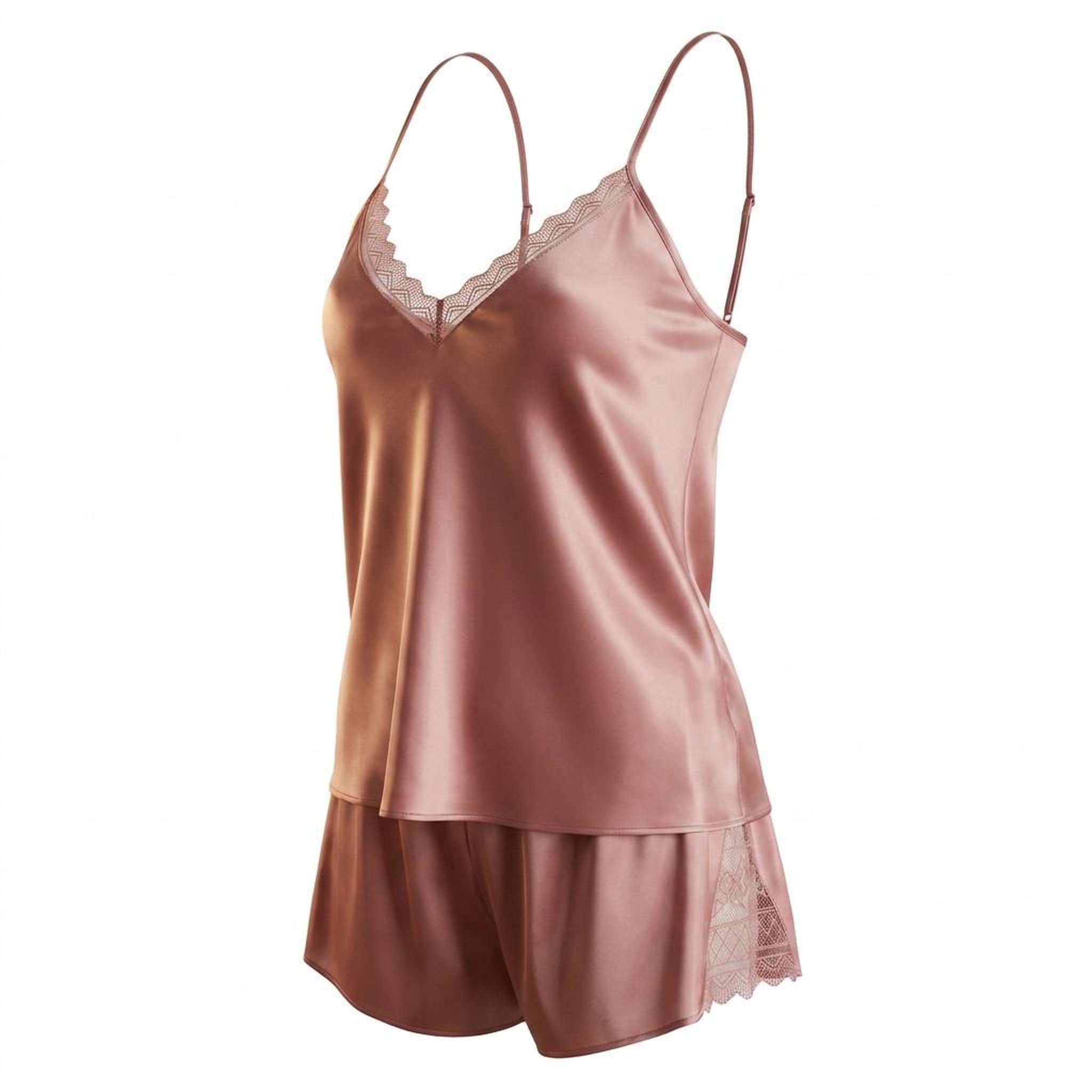 Voir la diapositive 1 : OZABI OZABI Pyjama Femme Satiné Débardeur Dentelle Col V Toucher Soie