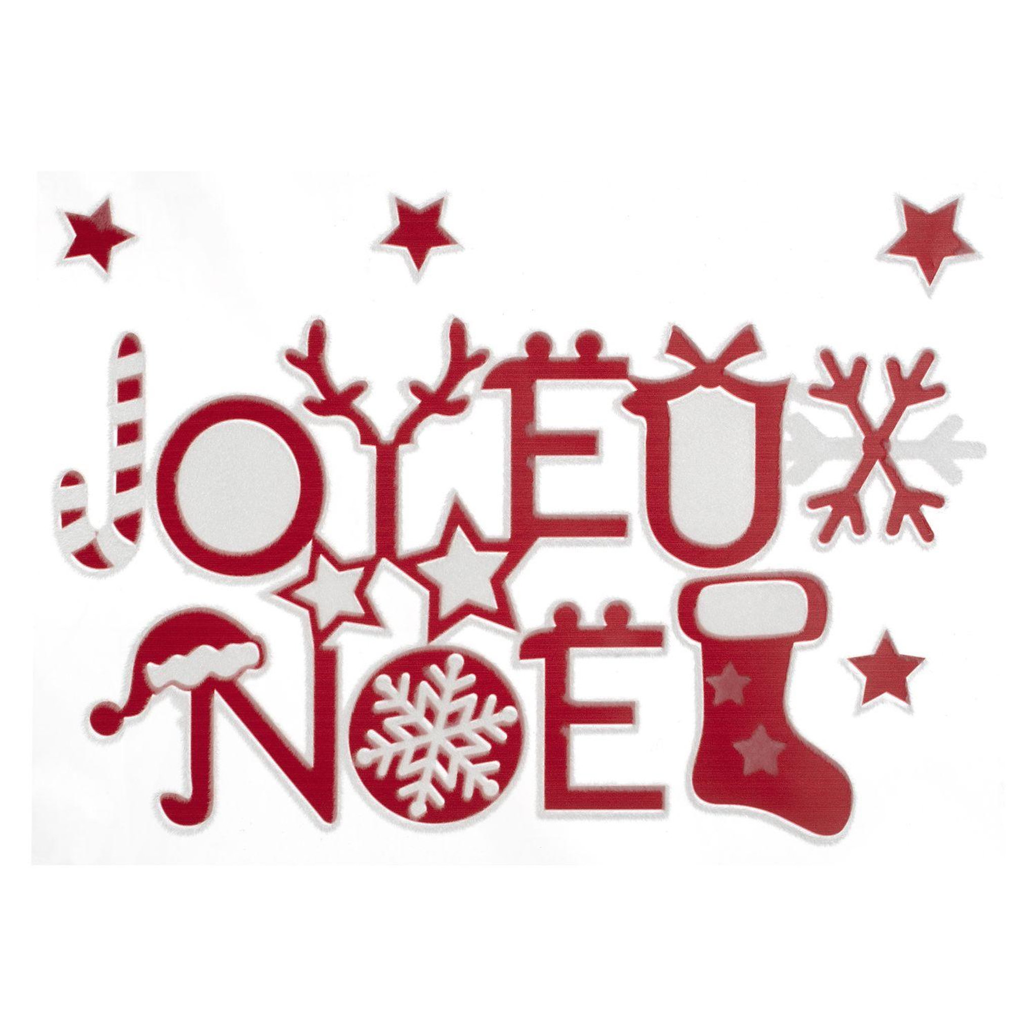 FEERIC LIGHT & CHRISTMAS Sticker floqué sur vitre Joyeux Noël - Rouge et blanc
