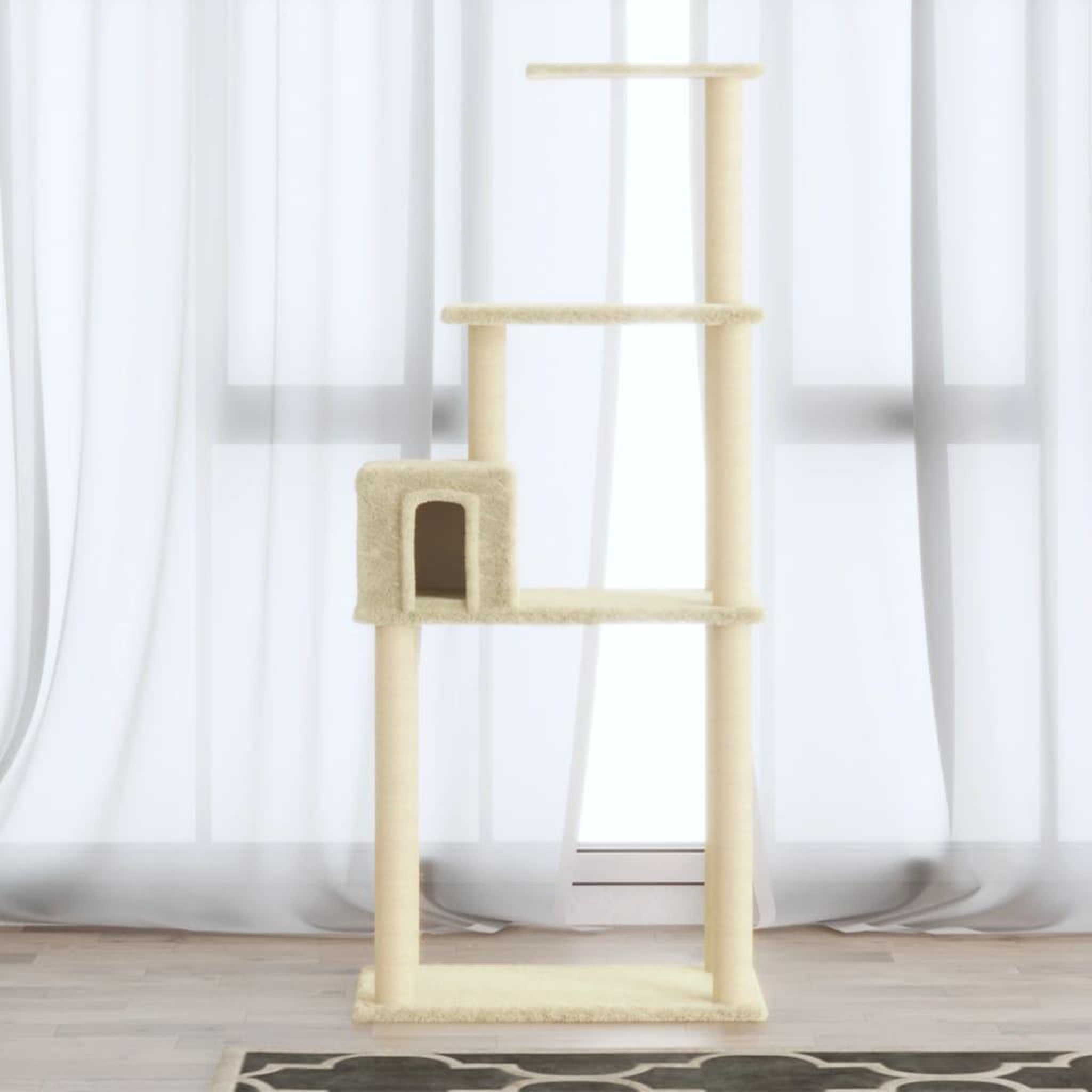 Voir la diapositive 1 : VIDAXL Arbre a chat avec griffoirs en sisal Creme 147 cm