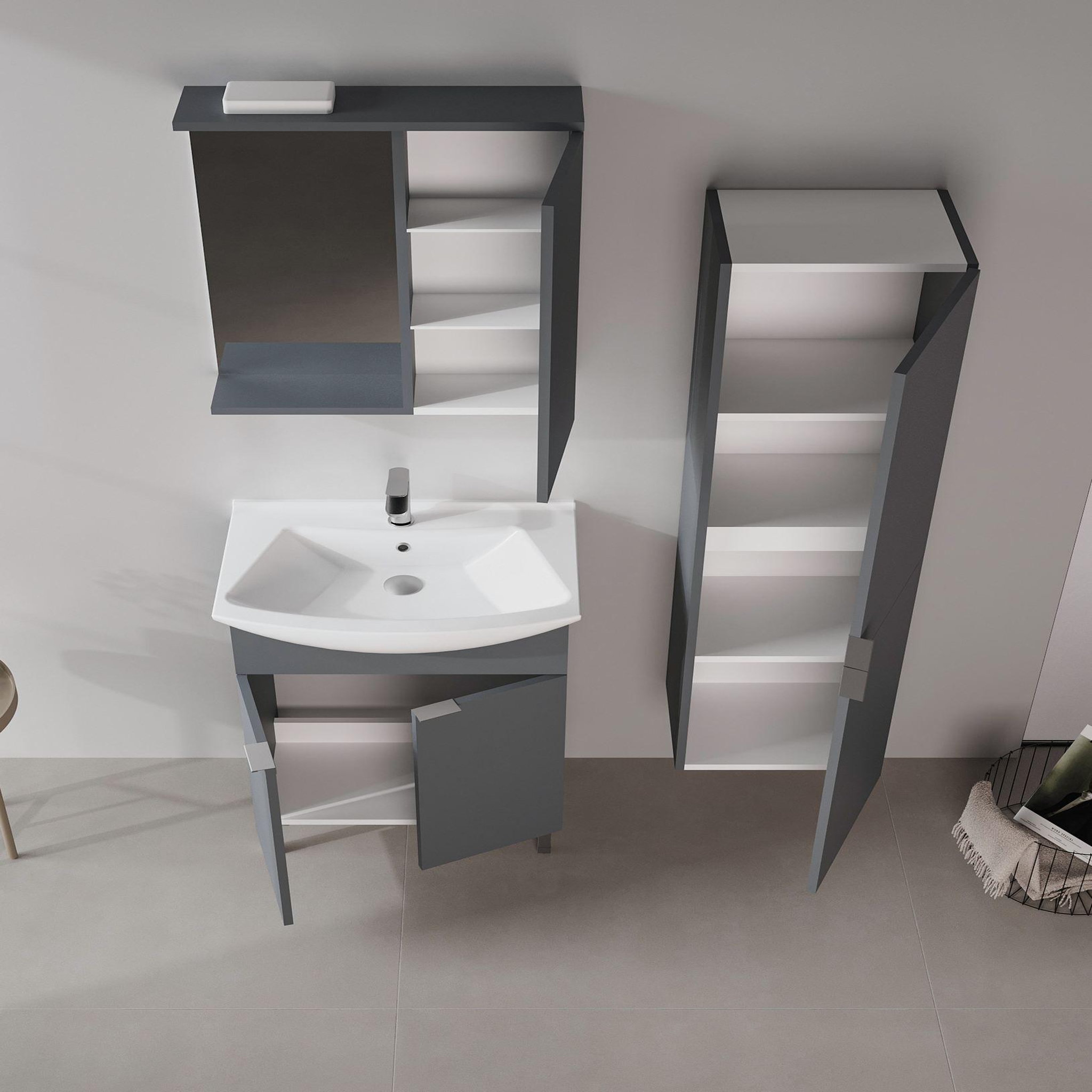Voir la diapositive 3 : Habitat et Jardin Meuble avec simple vasque et miroir  Purus 65  - 65 x 50 x 83 cm - Matte Anthracite
