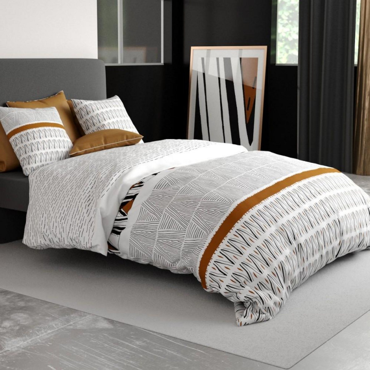 ATELIER DU COTON Housse de couette 260x240 LOUXOR + 2 taies coton 57 fils