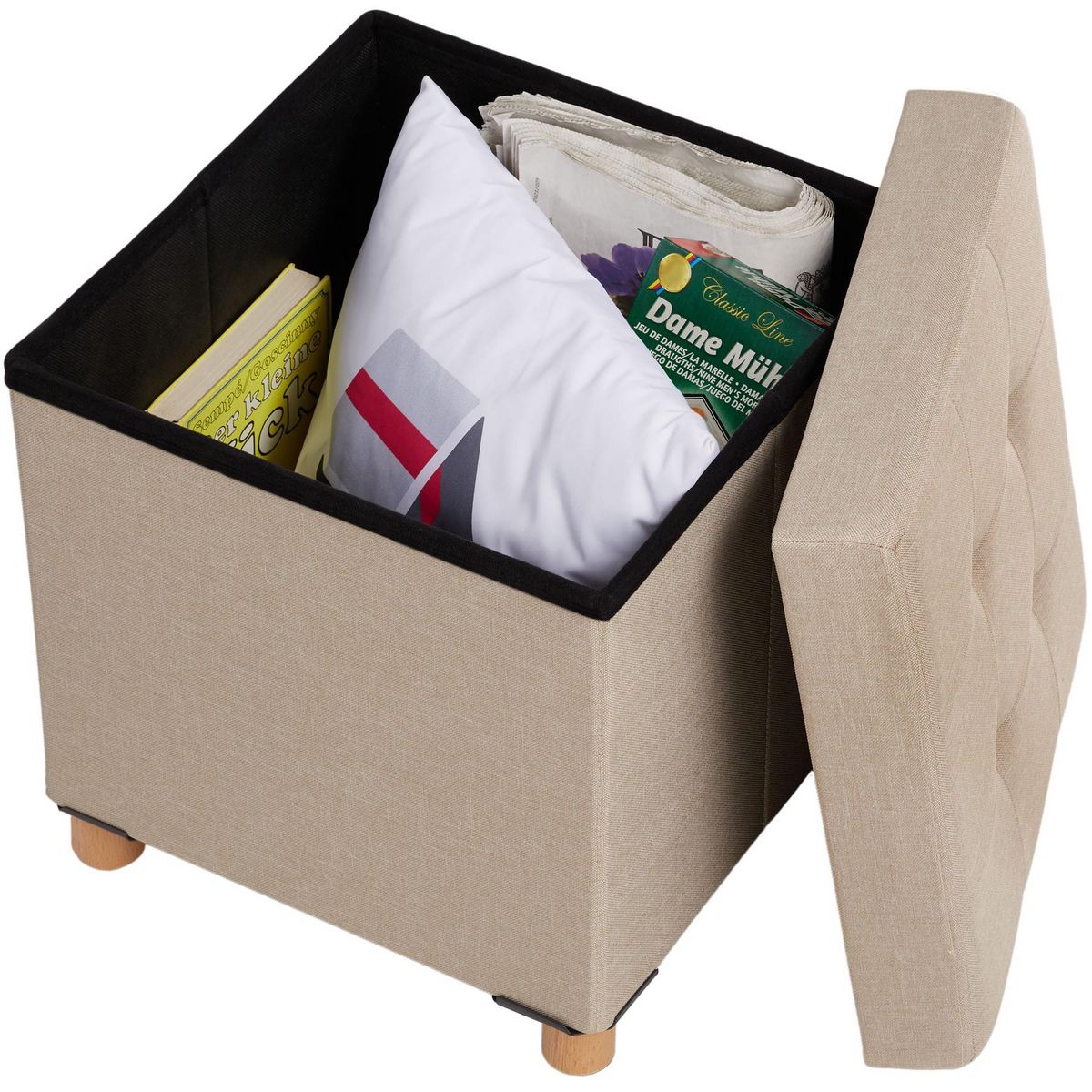 tectake Pouf coffre de rangement pliable ALEA