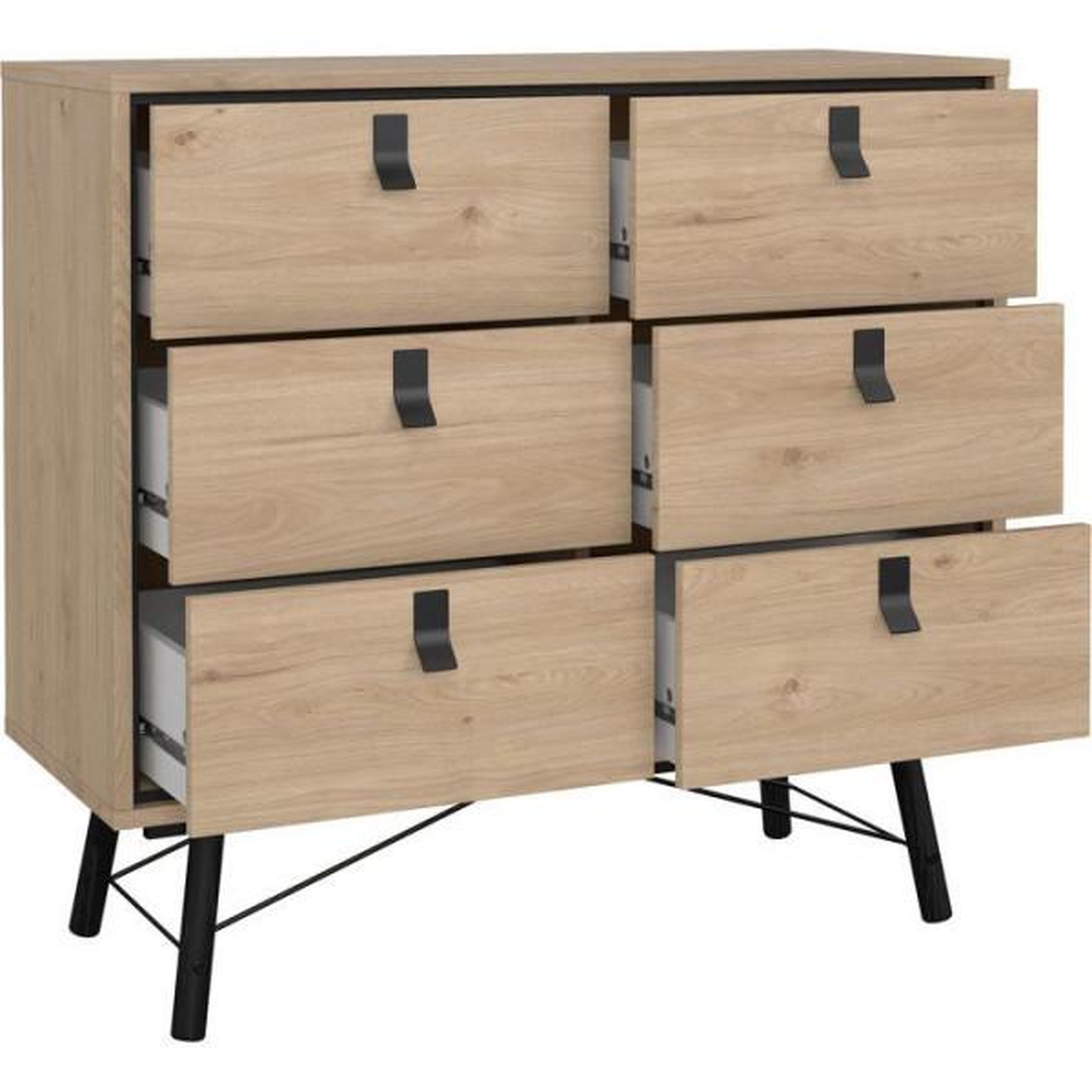 Voir la diapositive 5 : MARKET24 Commode RY - 6 Tiroirs - Décor Chene - L101,8 x P40,1 x H94,8 cm