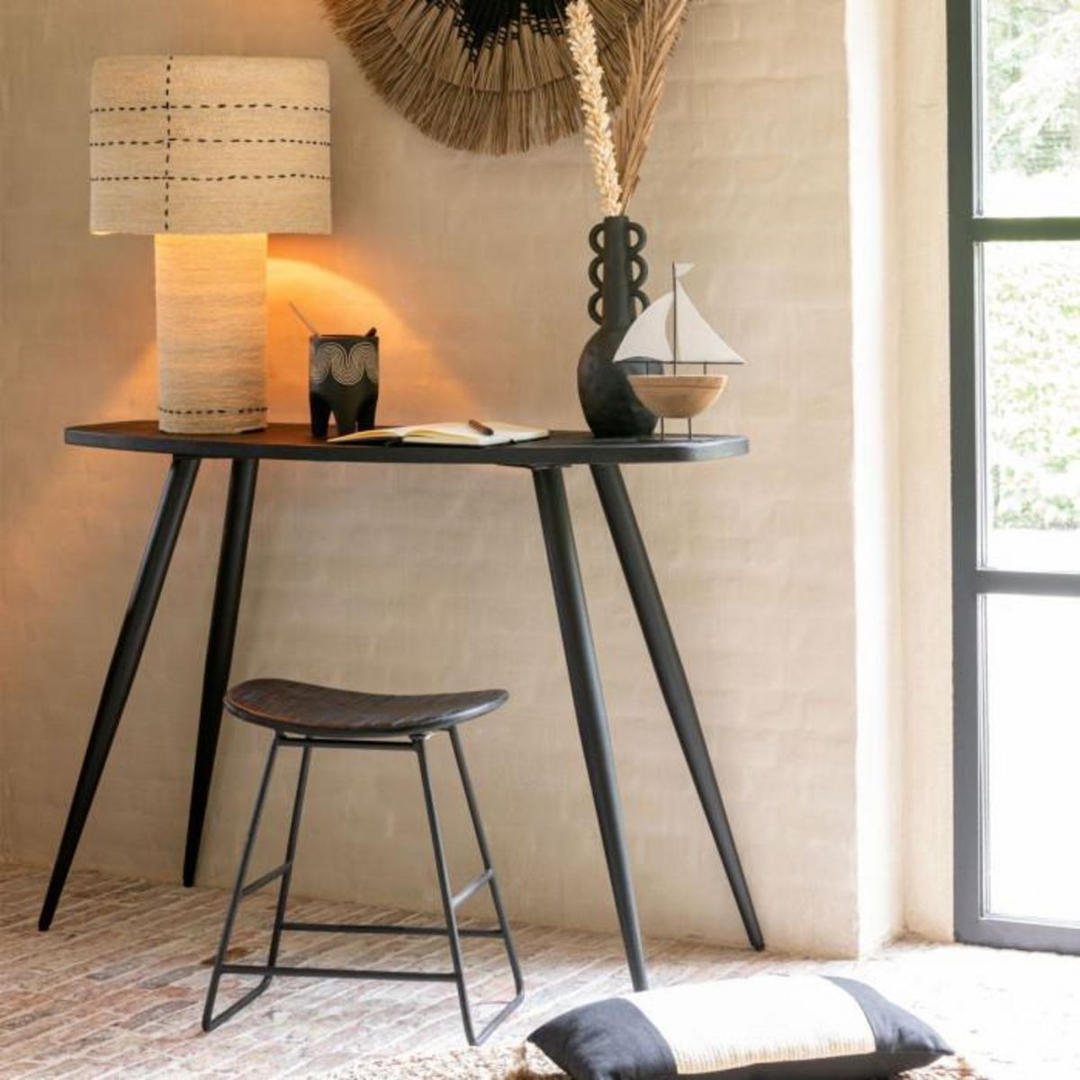 Paris Prix Console Ovale en Bois  Teck  120cm Noir