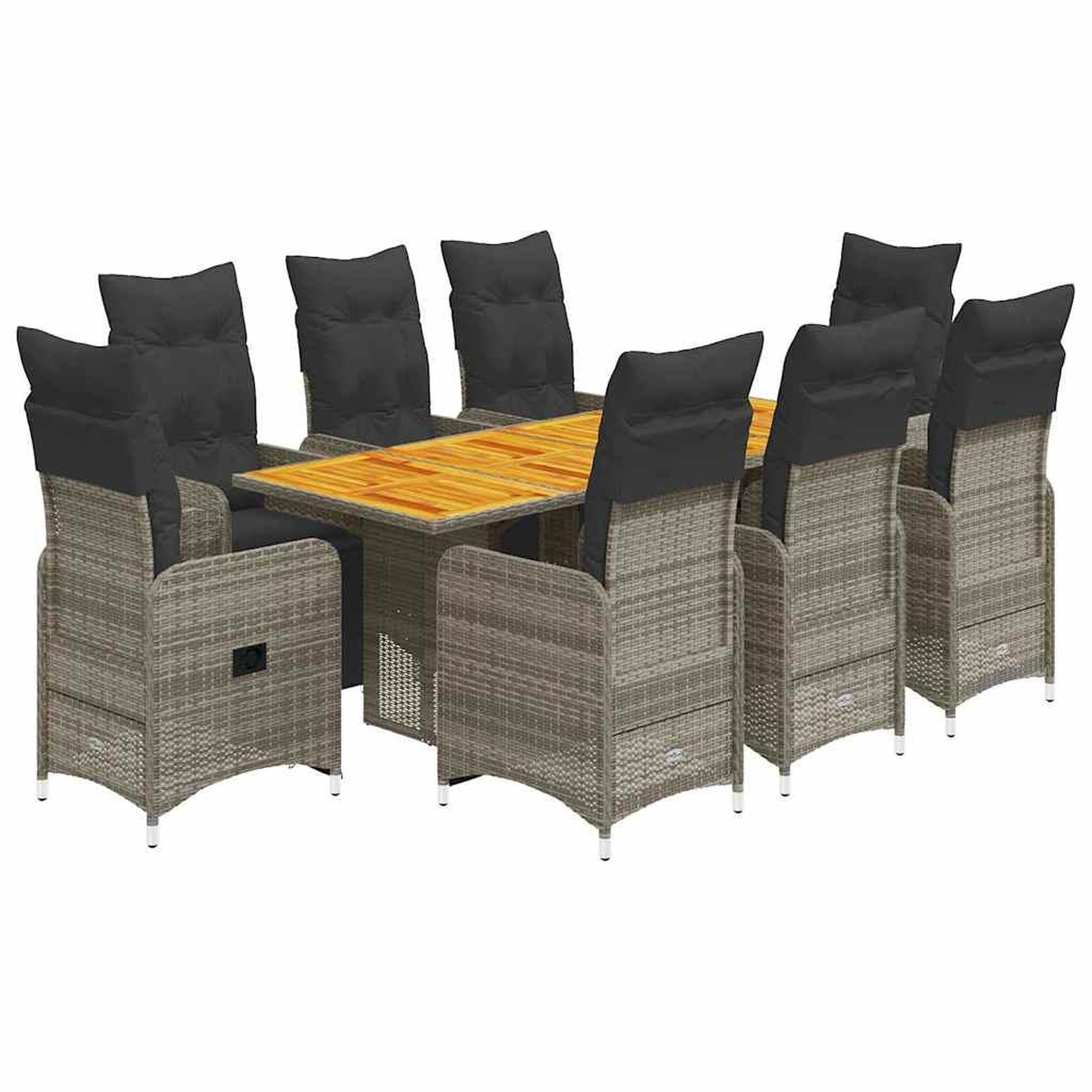 Voir la diapositive 2 : VIDAXL Ensemble de bistro de jardin 9 pcs coussins gris poly rotin