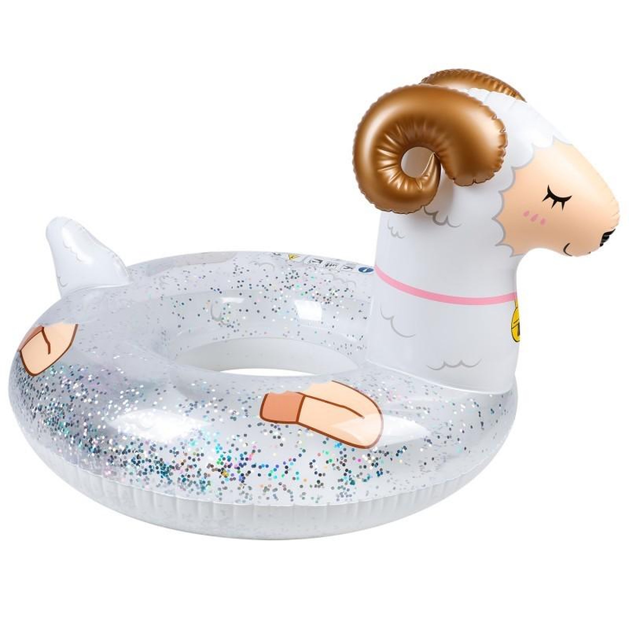 AIRMYFUN Bouée Gonflable Ronde XXL pour Piscine & Plage Ultra Confort, Flotteur Deluxe - Mouton A Paillettes ø115cm