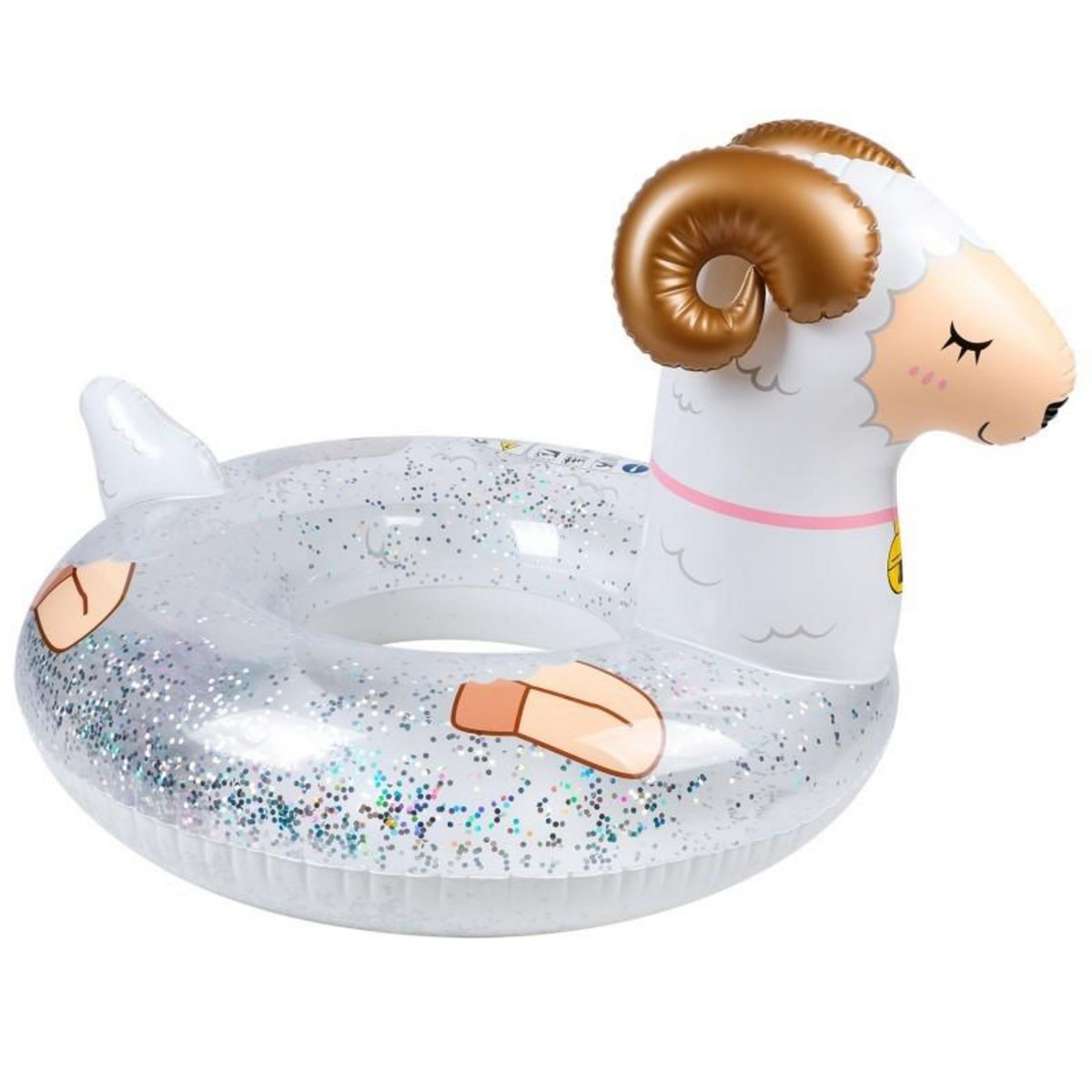 AIRMYFUN Bouée Gonflable Ronde XXL pour Piscine & Plage Ultra Confort, Flotteur Deluxe - Mouton A Paillettes ø115cm
