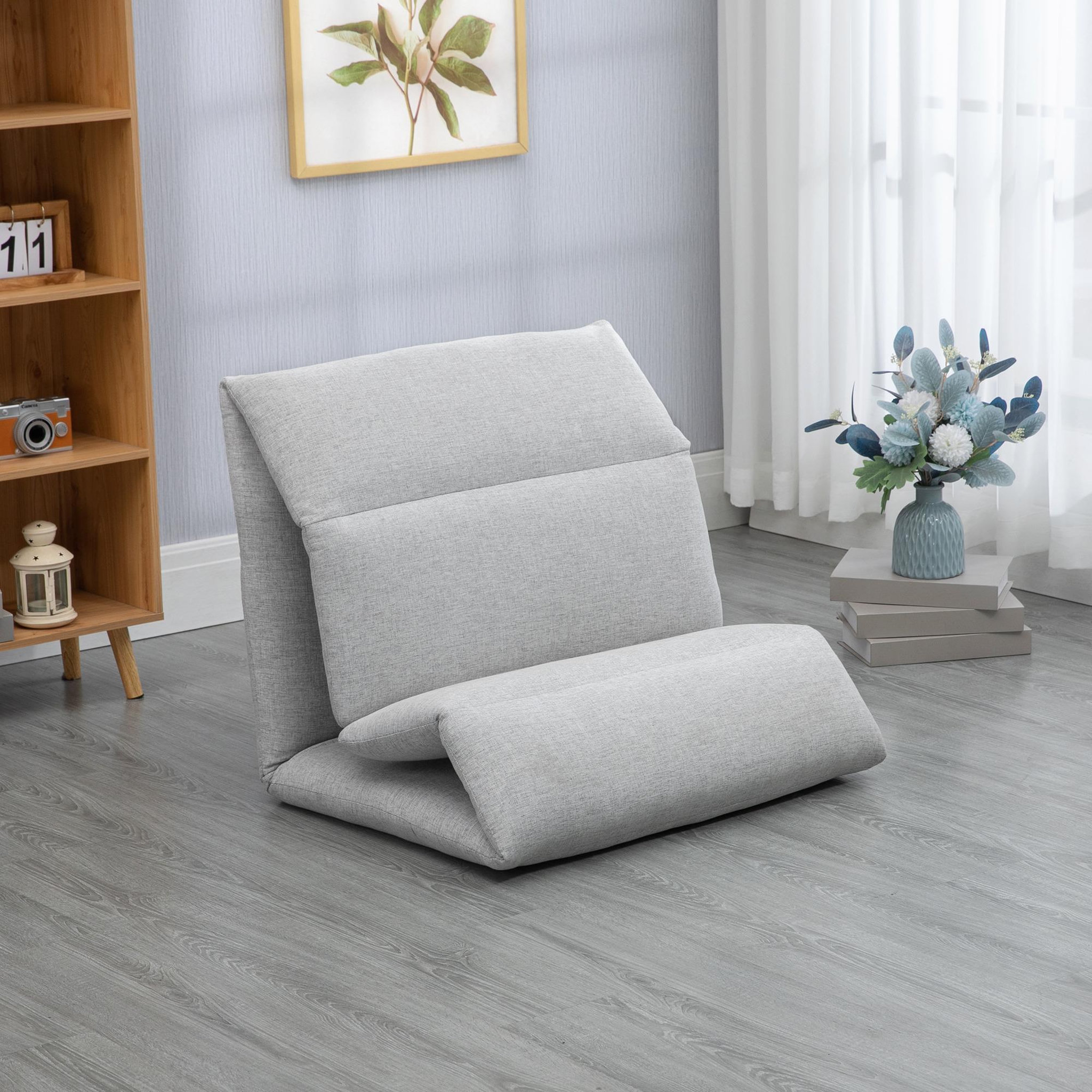 Voir la diapositive 2 : HOMCOM Fauteuil convertible fauteuil paresseux grand confort inclinaison dossier multipositions 90°-180° acier tissu gris clair