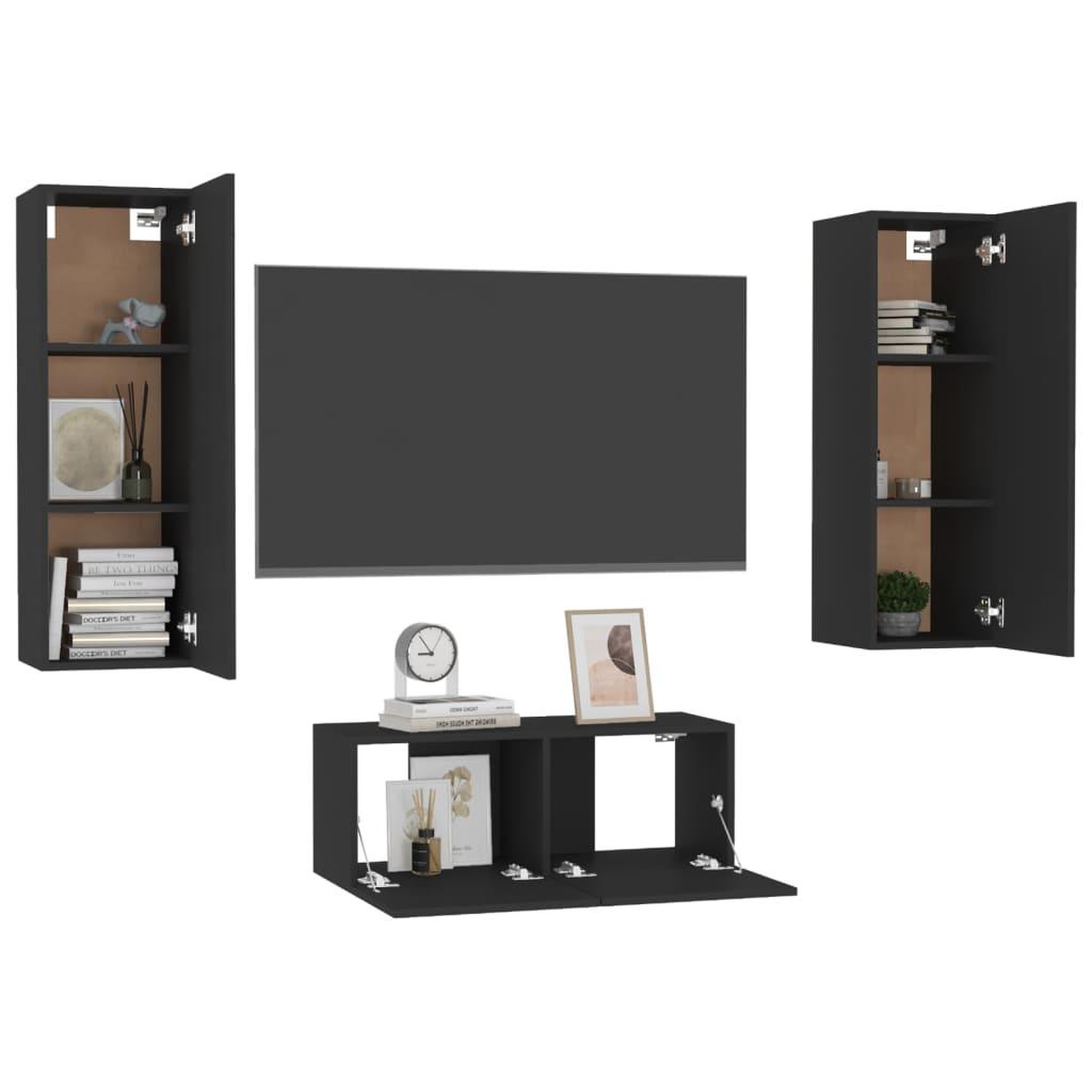 Voir la diapositive 3 : VIDAXL Ensemble de meubles TV 3 pcs Noir Bois d'ingenierie