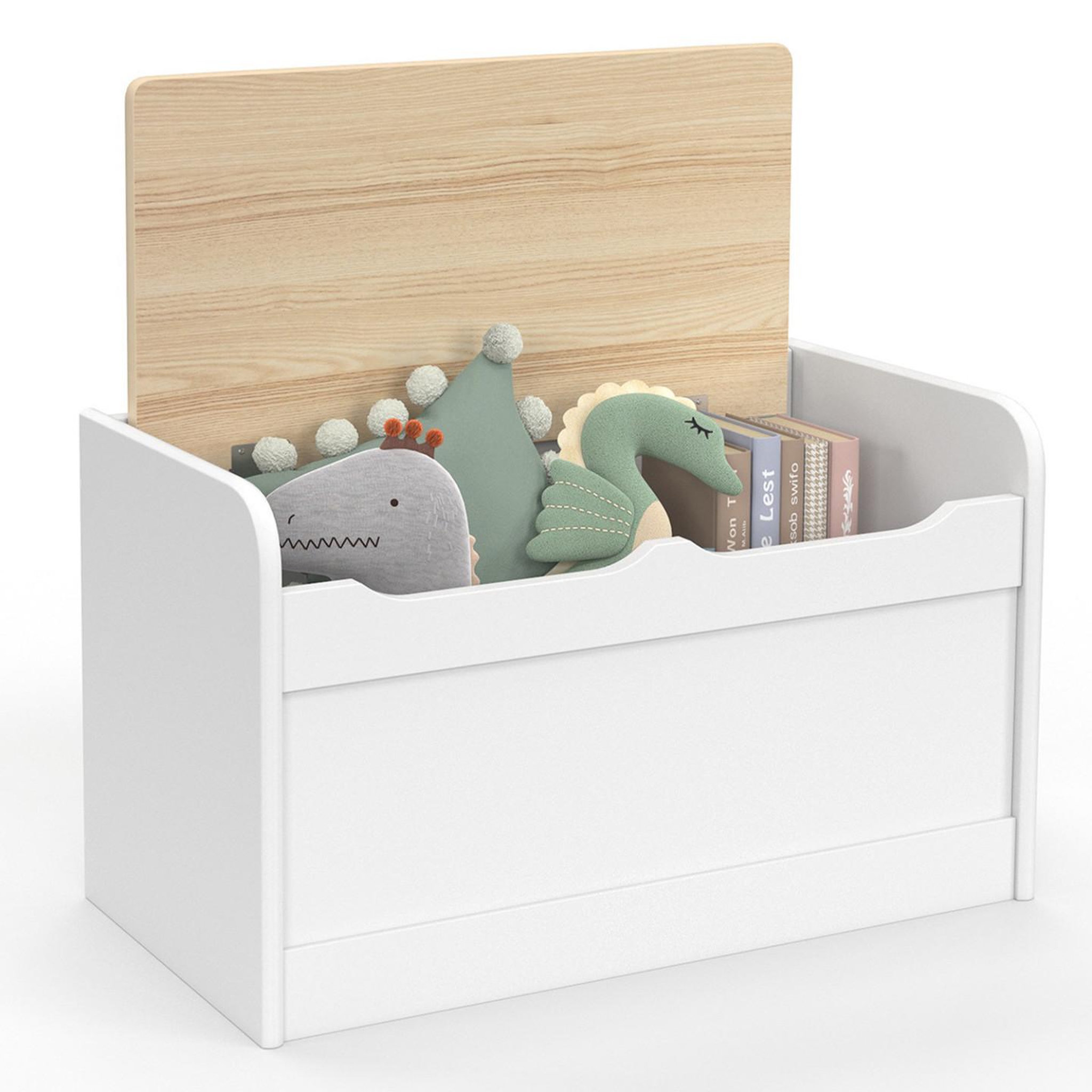 Voir la diapositive 5 : ID MARKET Banc coffre de rangement enfant logan 60 cm en bois blanc et hêtre
