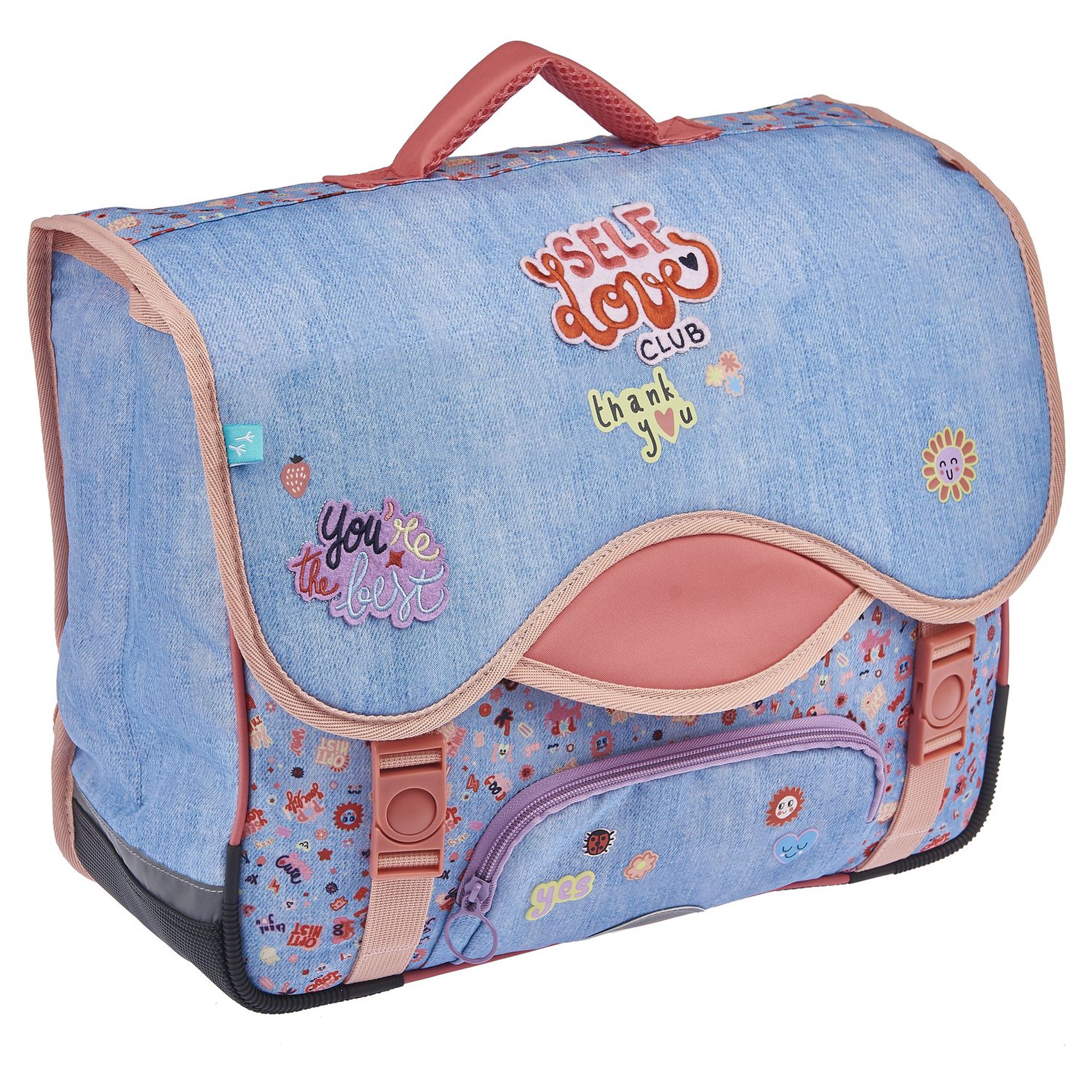 Voir la diapositive 2 : AUCHAN Cartable 41 cm bleu STICKY HAPPINESS