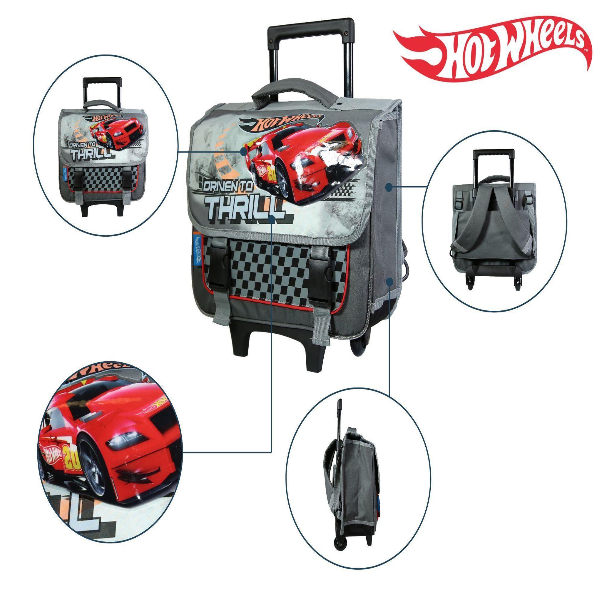 Voir la diapositive 5 : Bagtrotter BAGTROTTER Cartable à roulettes 38 cm Hot Wheels voitures Gris