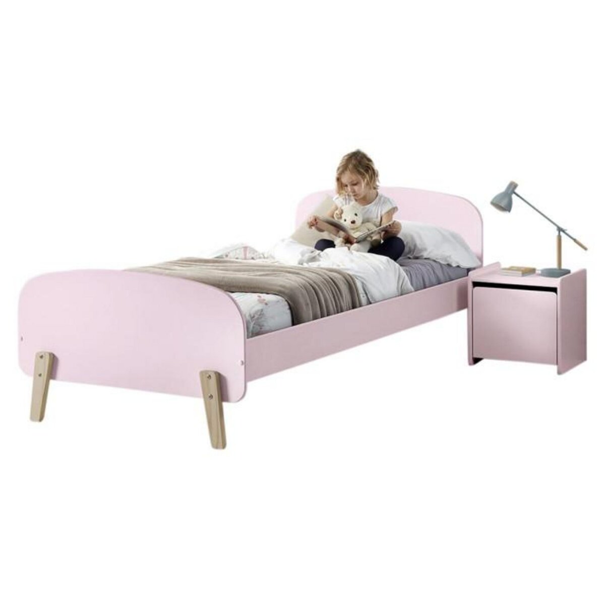 Paris Prix Pack - Lit Enfant & Chevet  Kiddy  90x200cm Rose