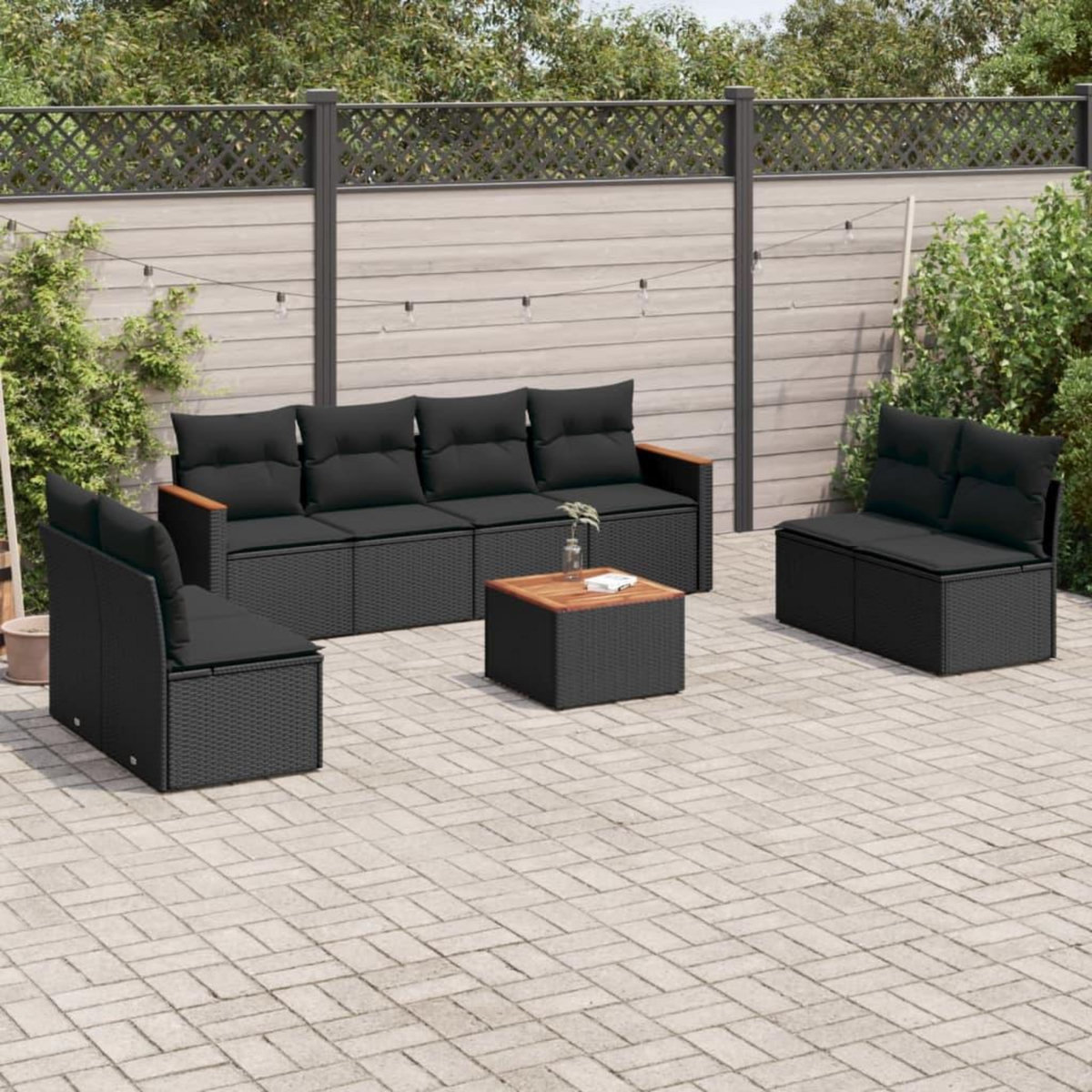 VIDAXL Salon de jardin 9 pcs avec coussins noir resine tressee