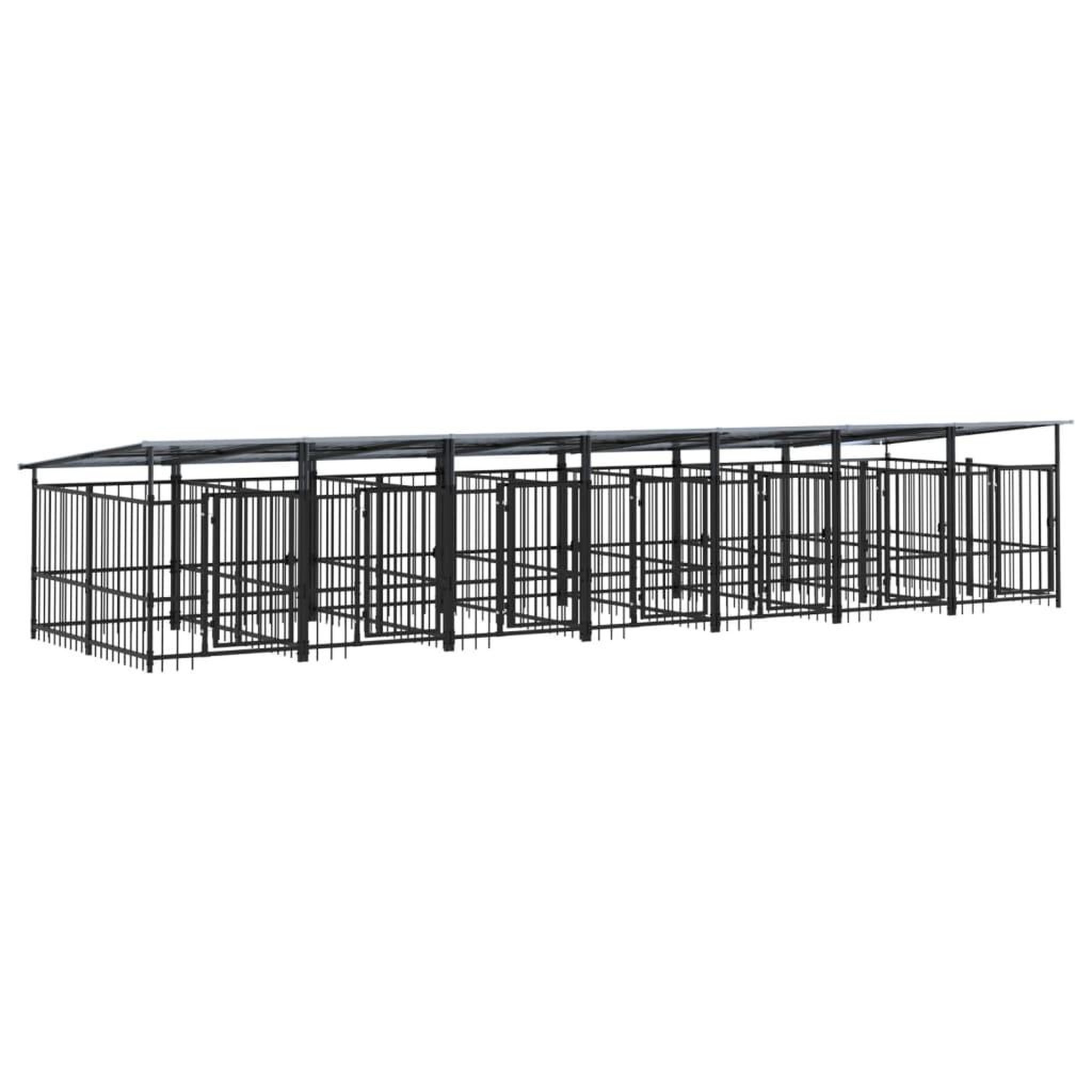 Voir la diapositive 2 : VIDAXL Chenil d'exterieur avec toit pour chiens Acier 13,14 m²