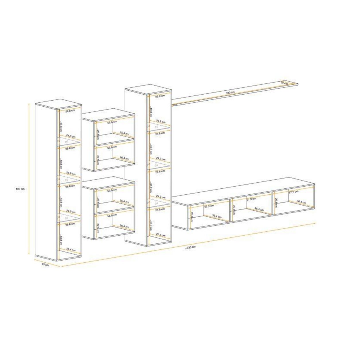 Paris Prix Meuble TV Mural Design  Switch XVI  330cm Naturel & Noir