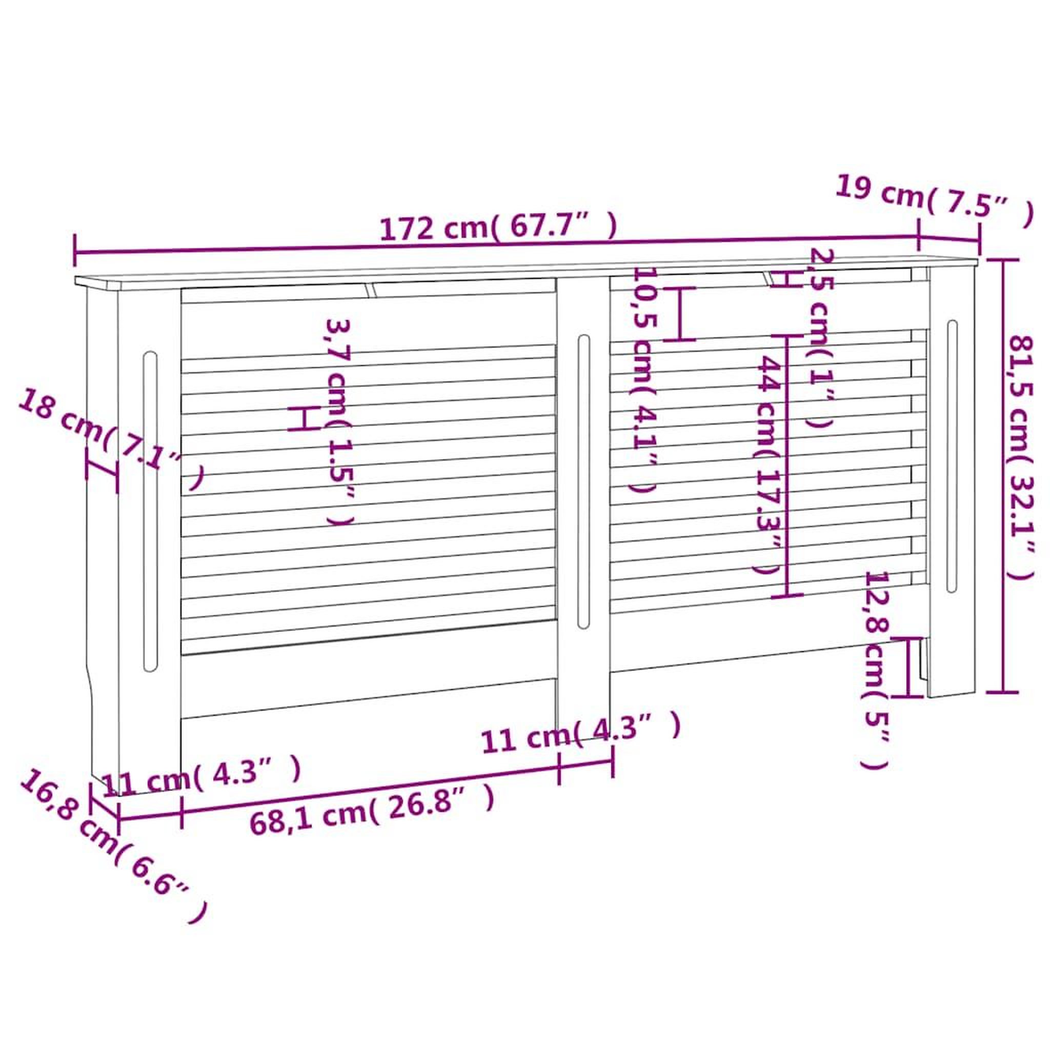 Voir la diapositive 6 : VIDAXL Cache-radiateur Blanc 172x19x81,5 cm MDF