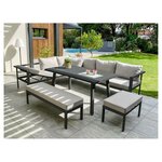 DCB GARDEN Salon de jardin 9 personnes en aluminium anthracite ANTALYA