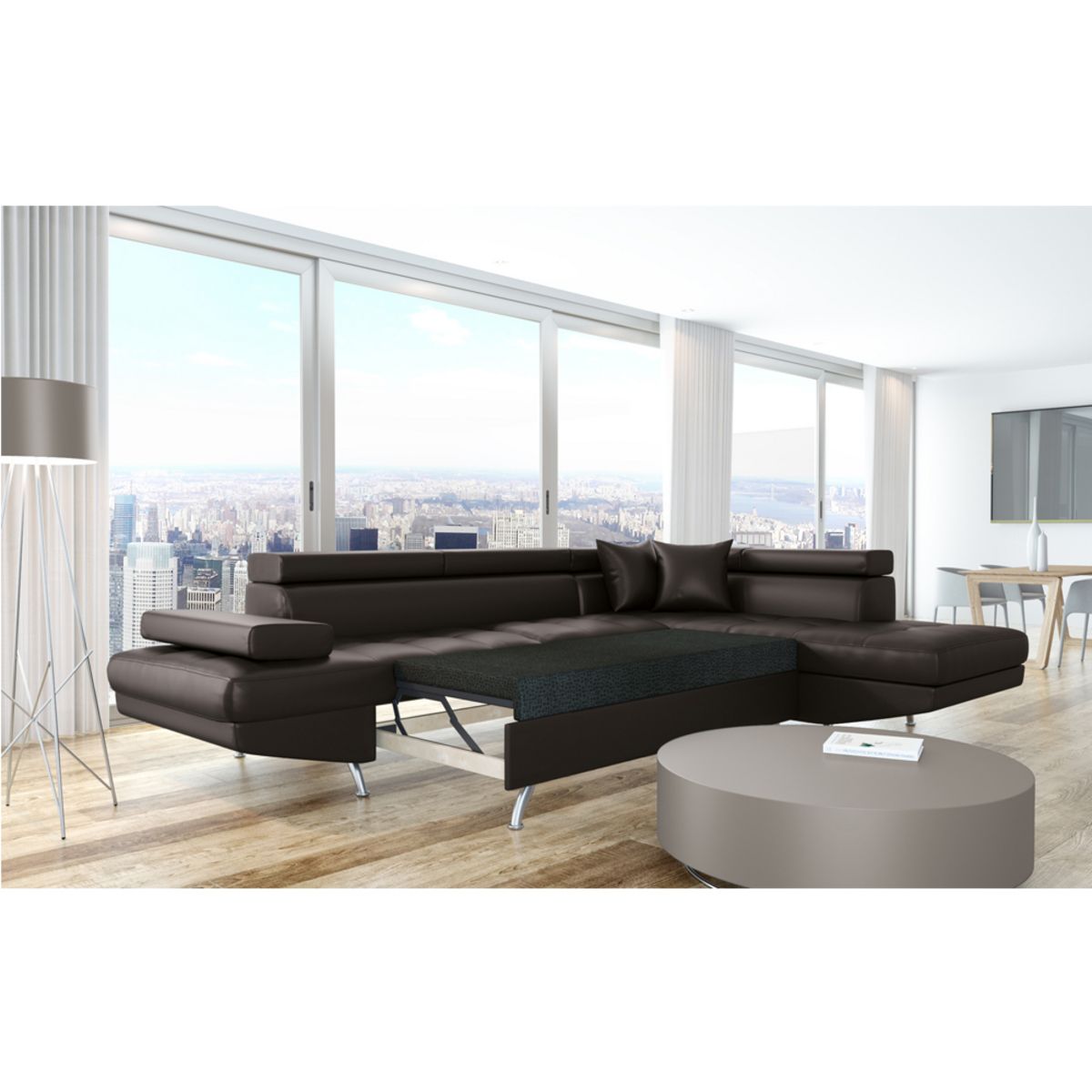 Canapé d'angle droit convertible simili CHICAGO