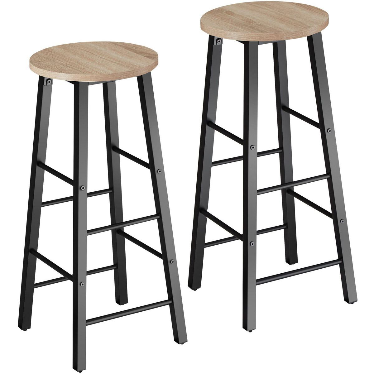 tectake Lot de 2 tabourets de bar style industriel Bois clair industriel, Chêne Sonoma
