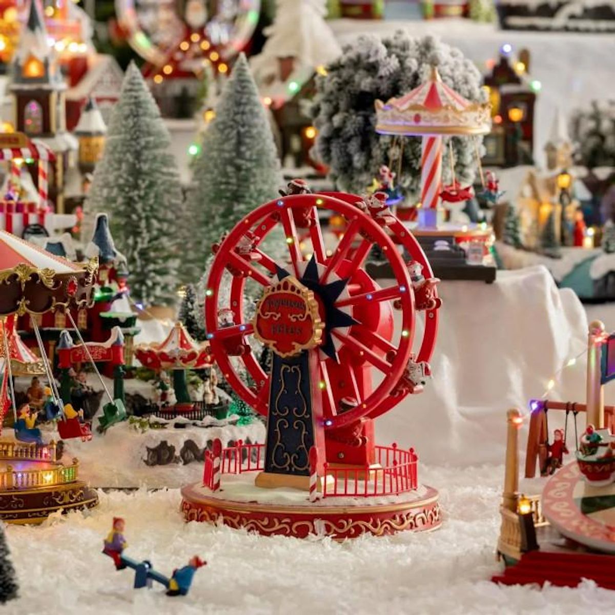 FEERIC LIGHT & CHRISTMAS Village de Noël Roue  Fête Foraine  26cm Rouge