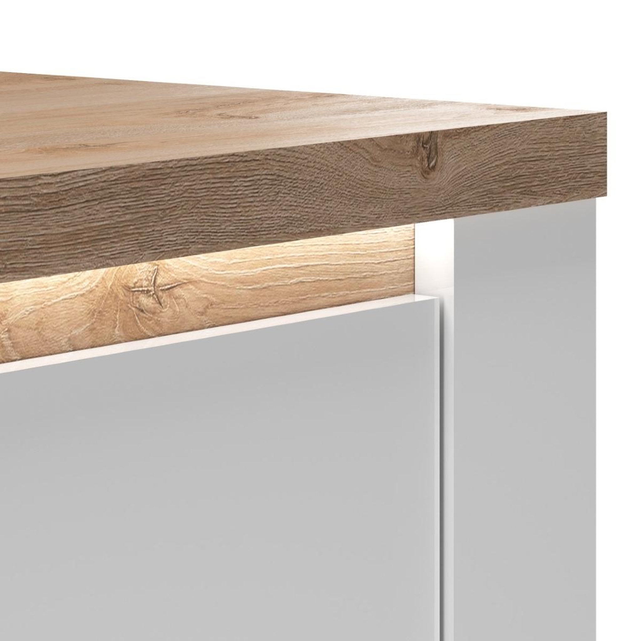 Voir la diapositive 6 : JLC KREATION Argentier-bar moderne laqué blanc et bois + led ARIA