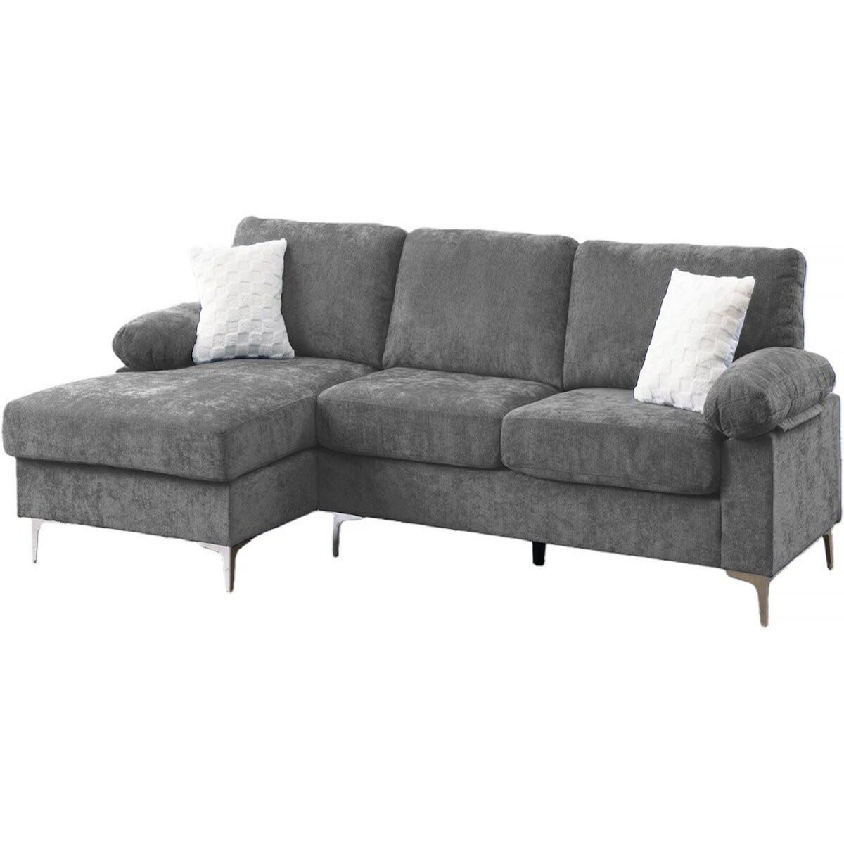 Habitat et Jardin Canapé d'angle gauche en tissu chenille  Jade  - 3 places - Gris clair