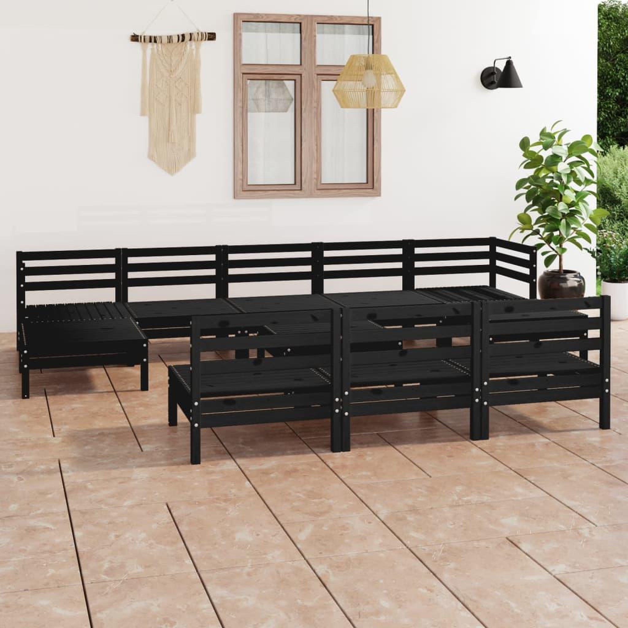 Voir la diapositive 1 : VIDAXL Salon de jardin 11 pcs Noir Bois de pin massif